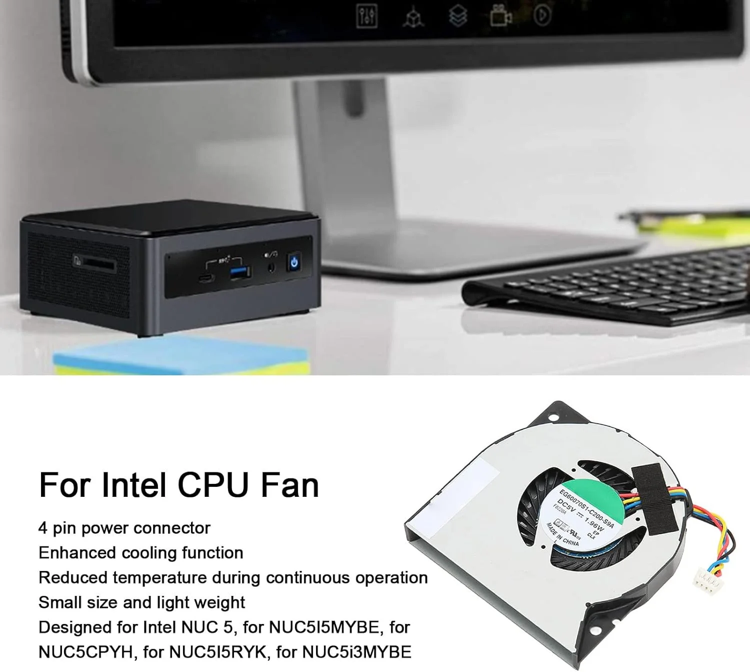 فن خنک کننده پردازنده لازمین 112، فن خنک کننده مینی پردازنده 4 پین، فن جریان هوای کامپیوتر با اتلاف حرارت خوب برای NUC 5 برای NUC5I5MYBE برای NUC5CPYH برای NUC5I5RYK