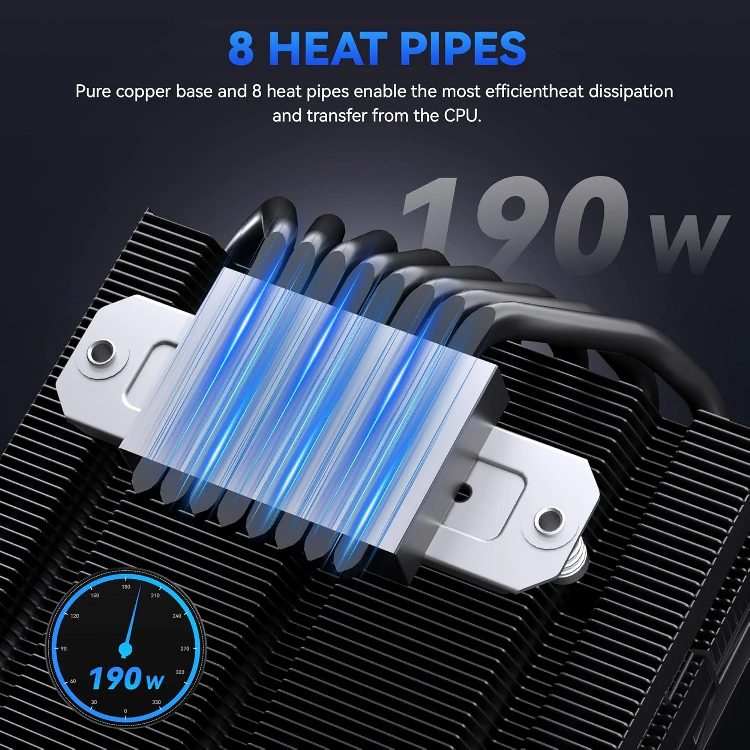 خنک کننده پردازنده کم ارتفاع: خنک کننده بادی پردازنده با ارتفاع ۷۵ میلی متر، ۸ لوله حرارتی، فن باریک ۱۲۰x۱۲۰x۱۵ میلی متر، فن پردازنده برای Intel LGA۱۷۰۰/۱۱۵X/۱200; AMD AM۴/AM۵