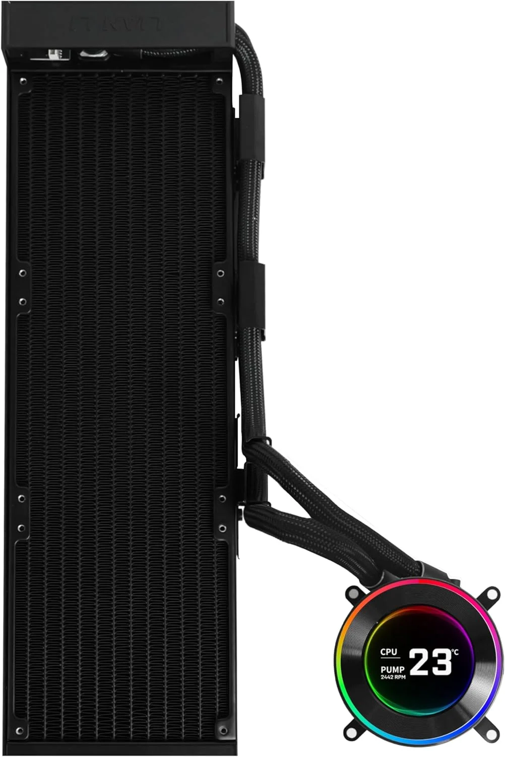 خنک کننده مایع پردازنده لیان لی Hydroshift II 360 - مسیر خنک کننده لوله ای انعطاف پذیر - صفحه نمایش 2.1 اینچی IPS LCD - 3 حالت کنترل - مناسب برای اکثر فن های کامپیوتر - LGA 1851/1700, AMD AM5/AM4 - مشکی (HS2LCD36B)