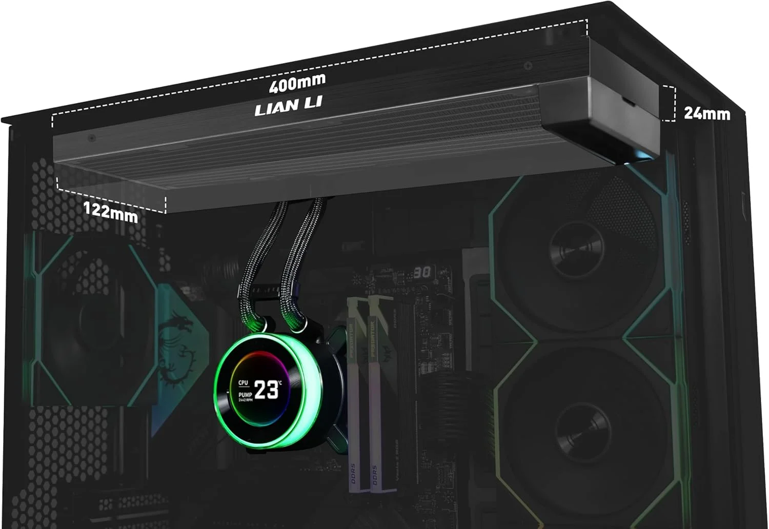 خنک کننده مایع پردازنده لیان لی Hydroshift II 360 - مسیر خنک کننده لوله ای انعطاف پذیر - صفحه نمایش 2.1 اینچی IPS LCD - 3 حالت کنترل - مناسب برای اکثر فن های کامپیوتر - LGA 1851/1700, AMD AM5/AM4 - مشکی (HS2LCD36B)