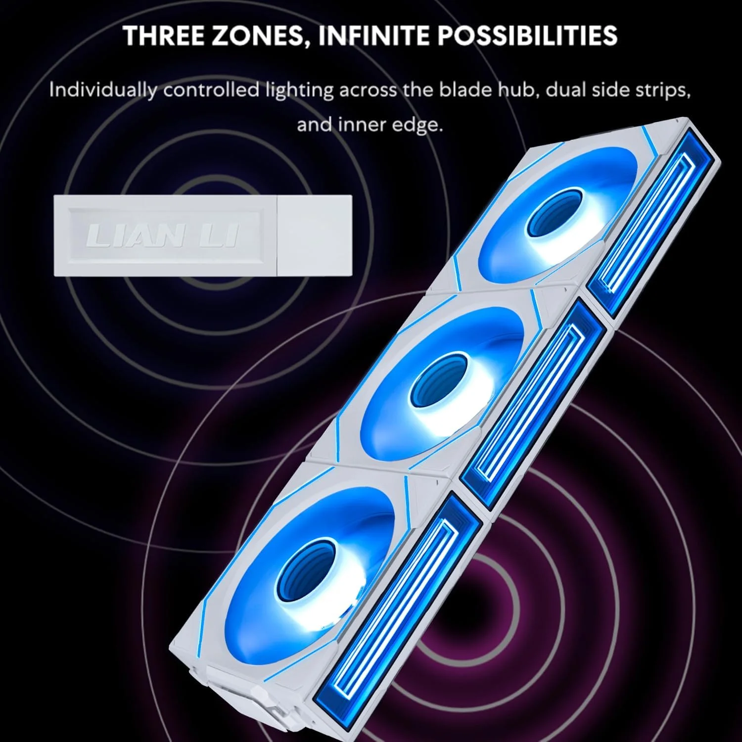 فن تکی 120 میلی‌متری بی‌سیم Lian Li UNI Fan SL-Infinity (پره معکوس) - کنترل فن ARGB با سیگنال بی‌سیم 2.4 گیگاهرتز - آینه دوتایی بی‌نهایت - کنترلر شامل نمی‌شود و مورد نیاز است - سفید (12RSLIN1W1W)