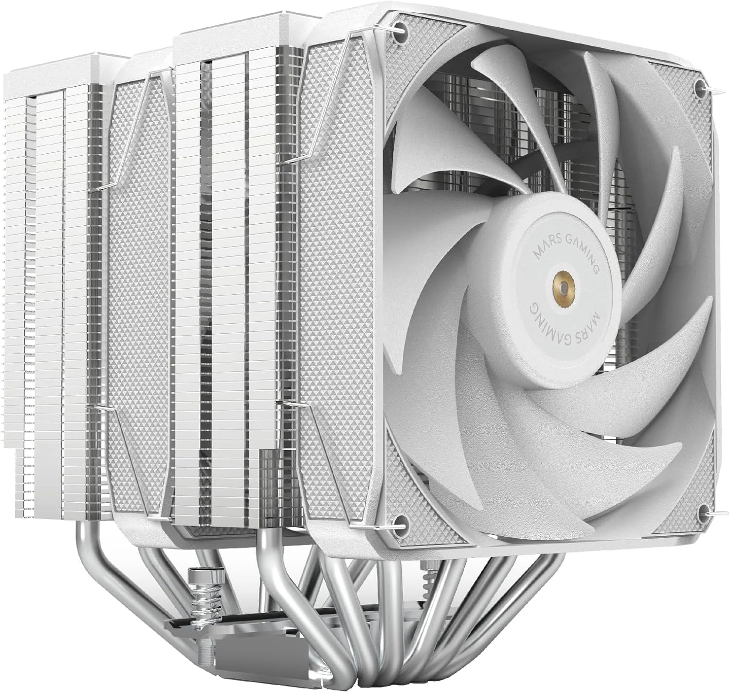 خنک کننده پردازنده MARSGAMING MCPU-XU6، برج دوقلو، TDP 350W، 2 عدد فن بال هیبریدی و بلبرینگ مسی FDB فوق متعادل، 6 لوله حرارتی با فناوری HCT Ultra، چند سوکت جهانی، سفید