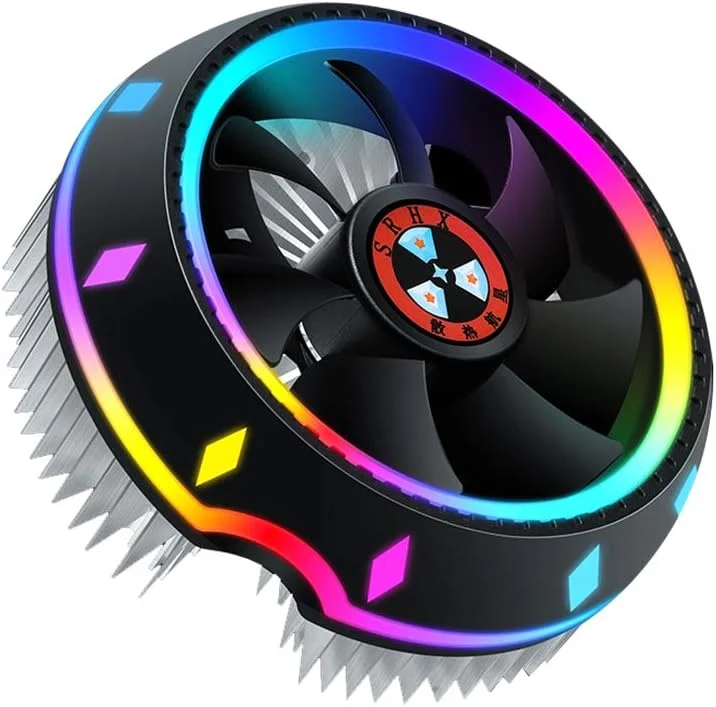 خنک کننده بادی پردازنده همه کاره moobody با طراحی بشقاب پرنده، نورپردازی 5 رنگ، پیکربندی فشاری، سوکت جهانی Intel/AMD با بلبرینگ شناسه، نقره ای