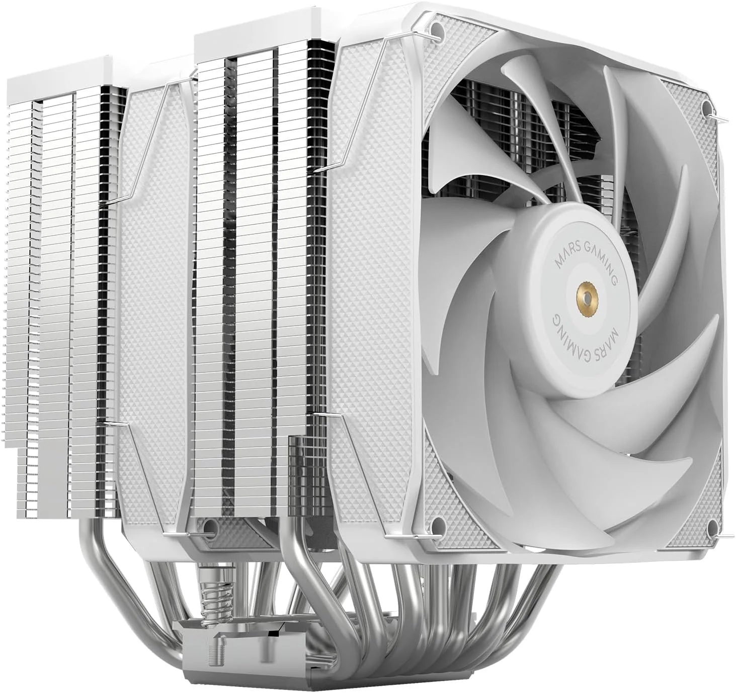 خنک کننده پردازنده Mars Gaming MCPU-XU9، دو برج، TDP 400W، 2 عدد فن بال هیبریدی و بلبرینگ مسی FDB فوق متعادل، 9 لوله حرارتی با فناوری BPH Ultra، چند سوکتی جهانی، سفید