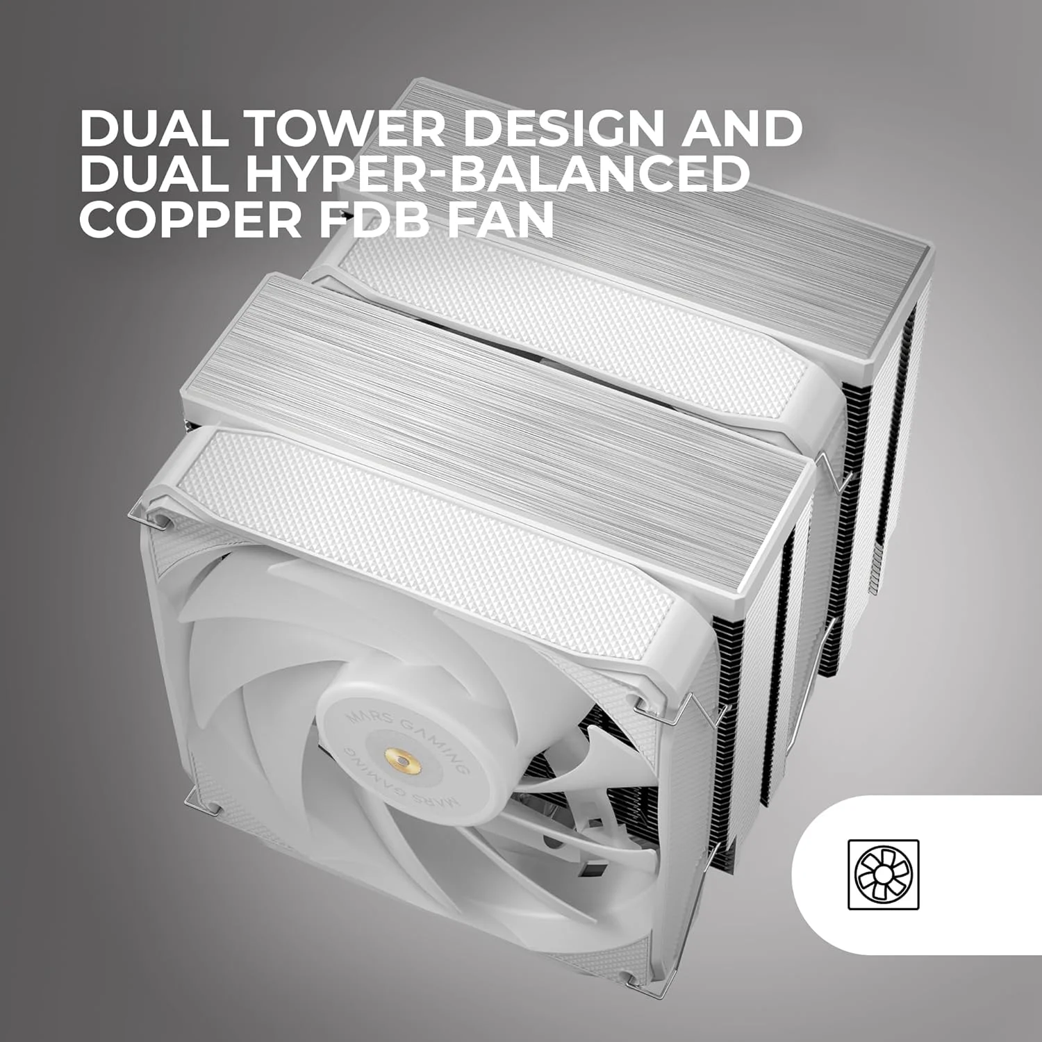 خنک کننده پردازنده MARSGAMING MCPU-XU6، برج دوقلو، TDP 350W، 2 عدد فن بال هیبریدی و بلبرینگ مسی FDB فوق متعادل، 6 لوله حرارتی با فناوری HCT Ultra، چند سوکت جهانی، سفید