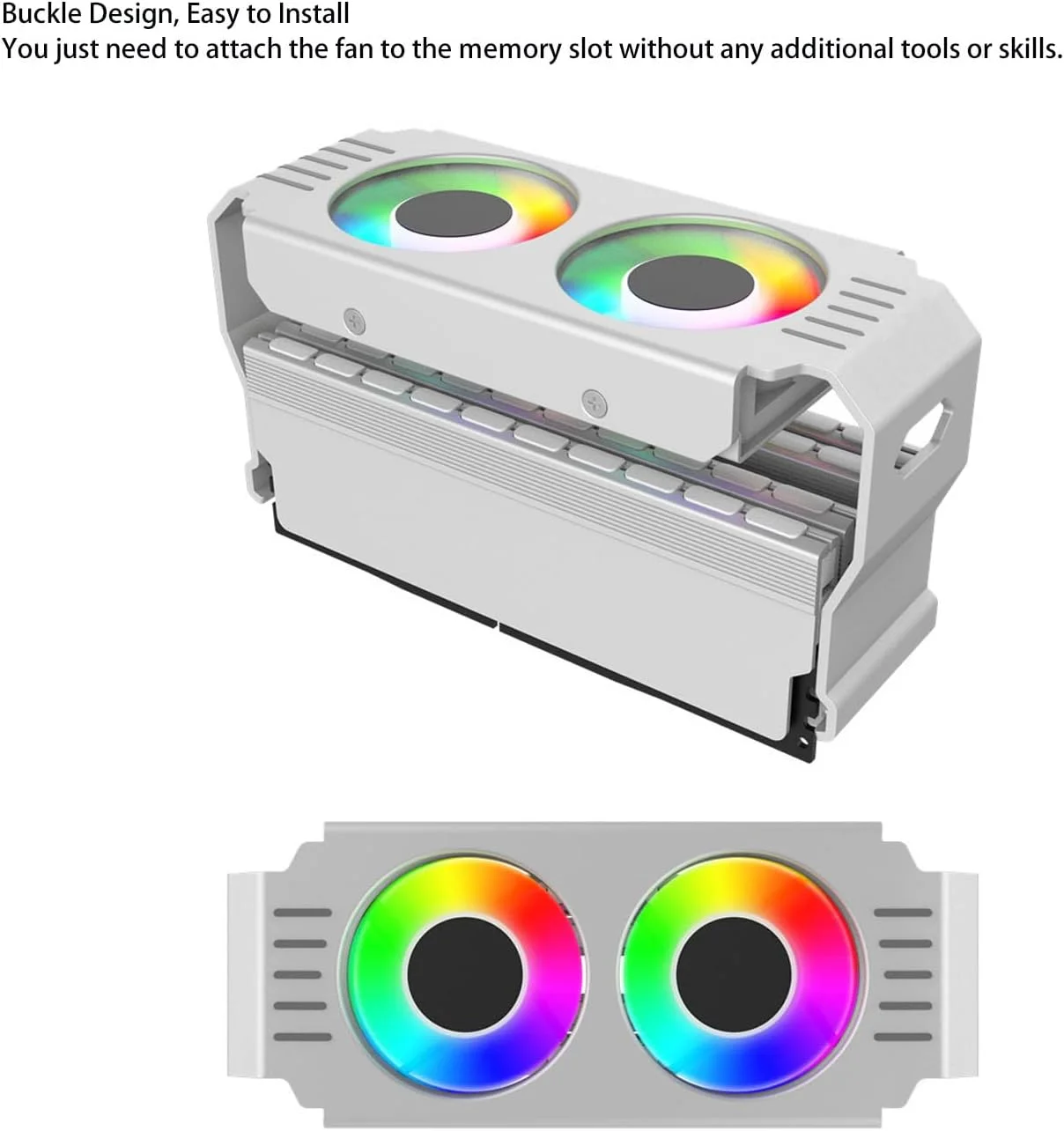 خنک کننده رم با فن های ARGB، خنک کننده رم، رادیاتور رم ARGB، هیت سینک ماژول حافظه کامپیوتر، فن کنترل دمای PWM برای DDR DDR2 DDR3 DDR4 DDR5 (سفید)