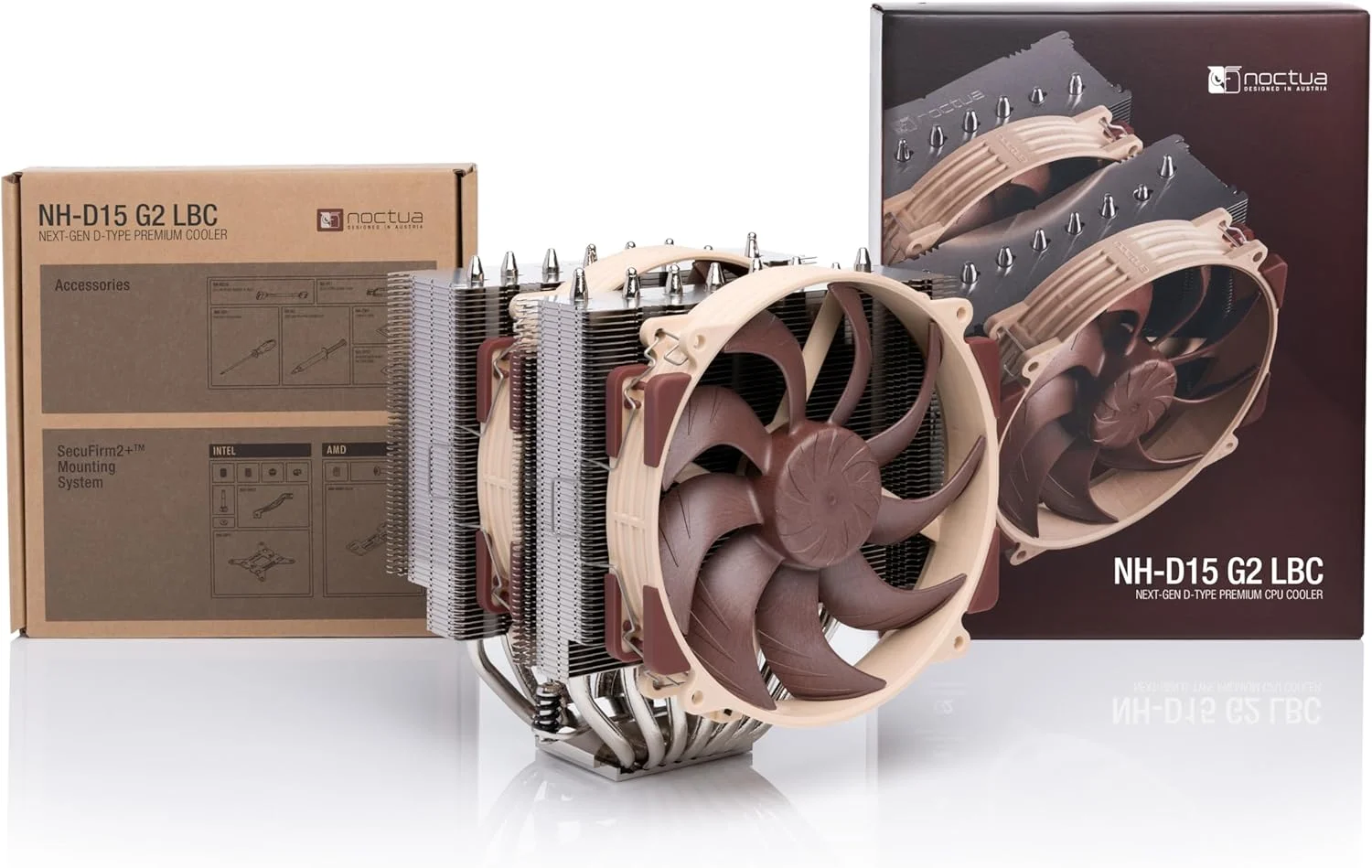 خنک‌کننده پردازنده دو برج Noctua NH-D15 G2 LBC، نسخه تخصصی Low Base Convexity برای AMD AM5/AM4 (قهوه ای)