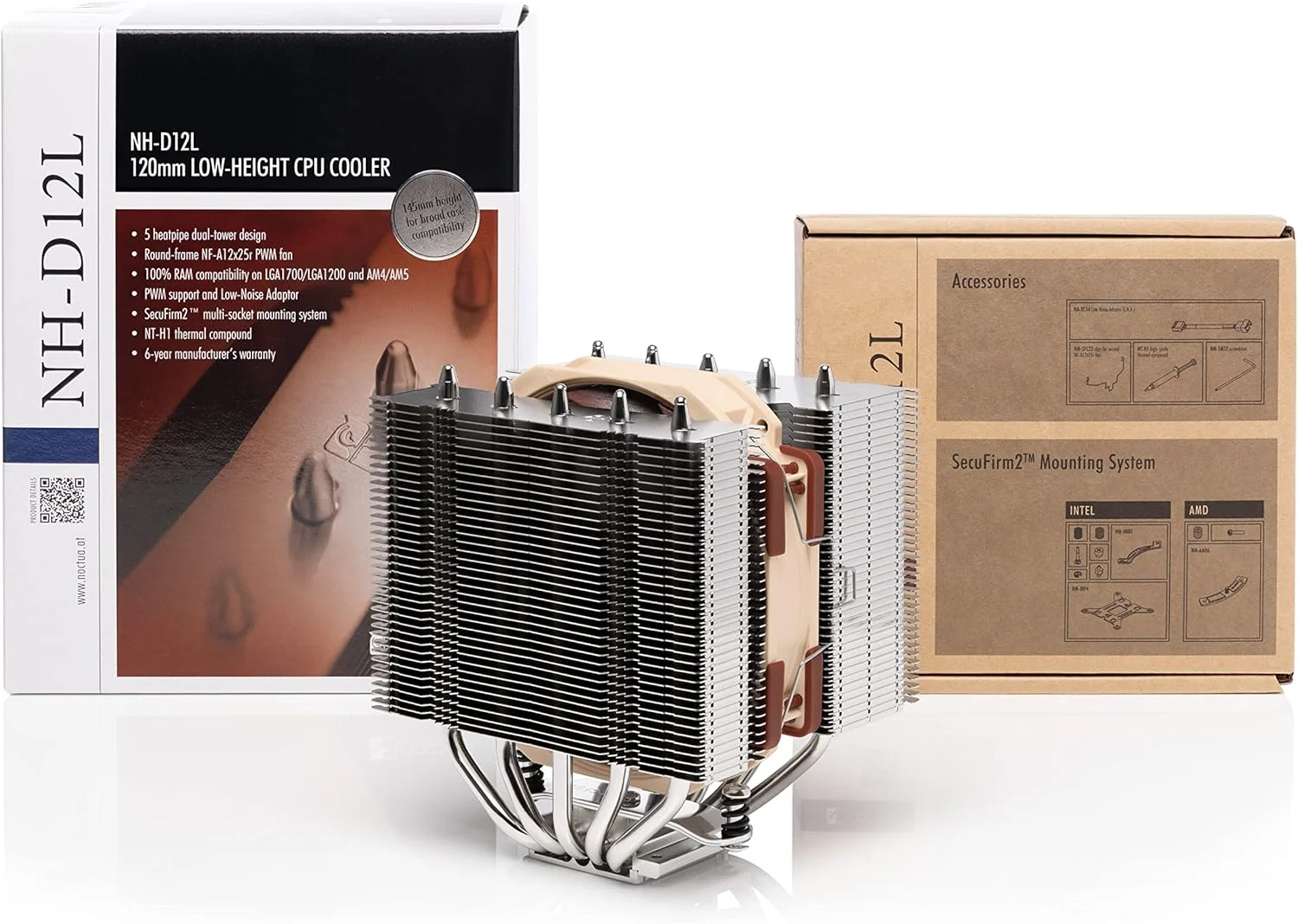 خنک کننده پردازنده Noctua NH-D12L با ارتفاع کم (120 میلی متر، قهوه ای)