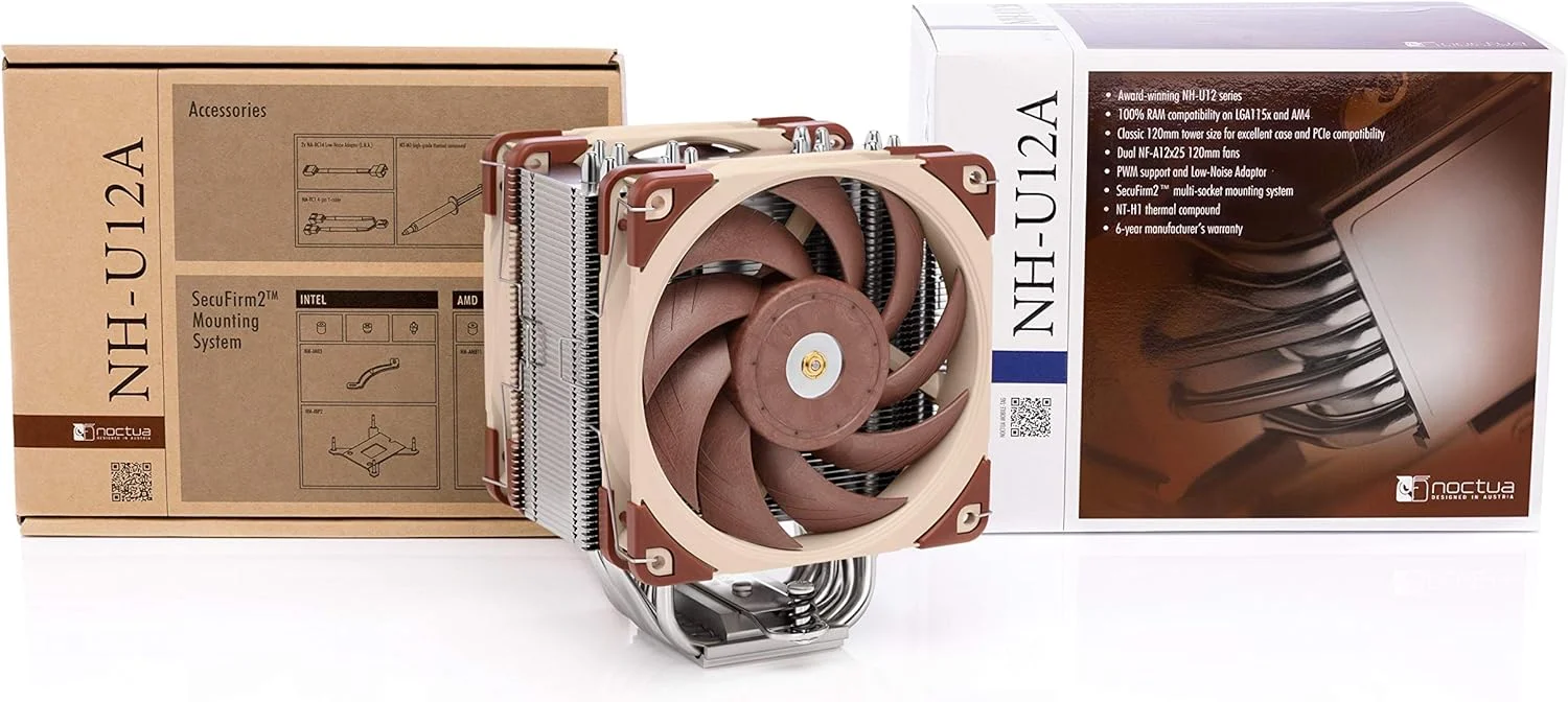 خنک کننده پردازنده Noctua NH-U12A با فن های NF-A12x25 PWM با عملکرد بالا (120 میلی متر، قهوه ای) خنک کننده پردازنده Noctua NH-U12A با فن های NF-A12x25 PWM با عملکرد بالا (120 میلی متر، قهوه ای)