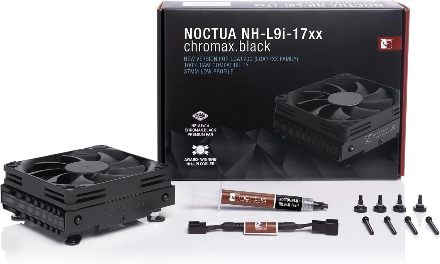 خنک کننده پردازنده کم ارتفاع ممتاز Noctua NH-L9i-17xx chromax.black برای Intel LGA1700 (مشکی)