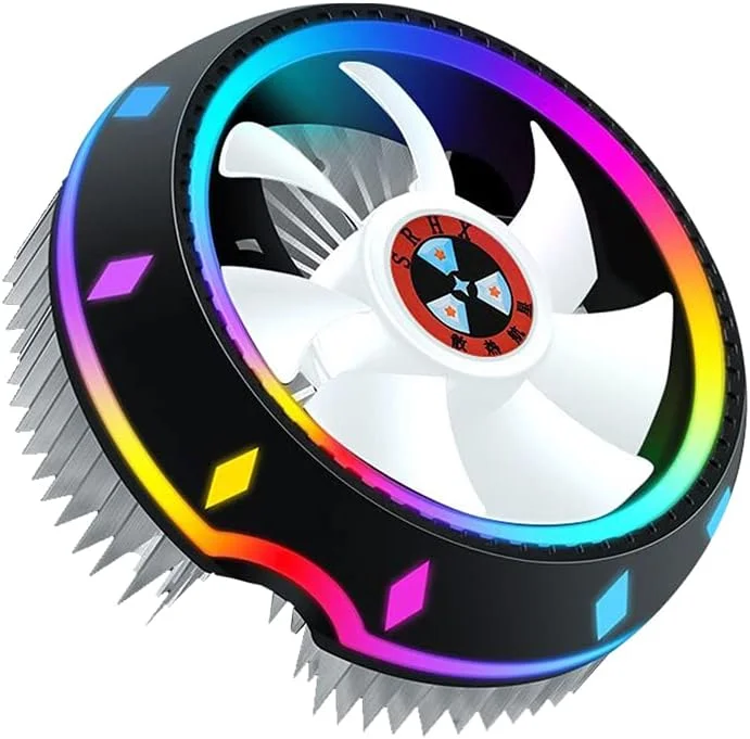 خنک کننده پردازنده همه کاره Obery با طراحی بشقابی و نورپردازی 5 رنگه، پیکربندی فشاری، سوکت جهانی اینتل/AMD با بلبرینگ سیال، نقره ای