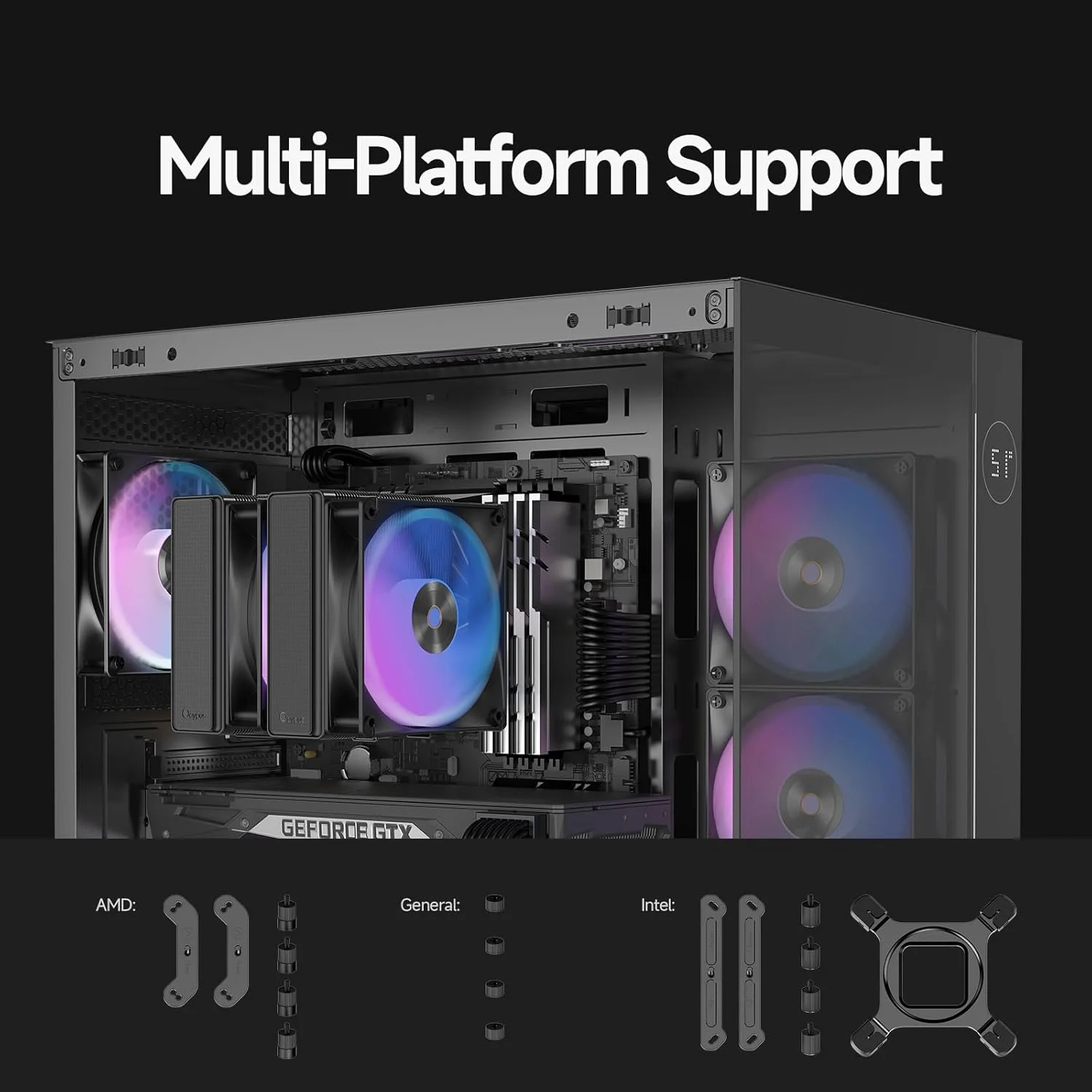 خنک کننده پردازنده بادی Ocypus Delta A62 ARGB، خنک کننده بادی پردازنده با عملکرد ARGB، فن PWM بی صدا با بلبرینگ هیدرولیک 120 میلی متری، 6 لوله حرارتی مسی، فن خنک کننده پردازنده کامپیوتر برای AMD AM4/AM5، Intel LGA 115X/1200/1700/1851، BK