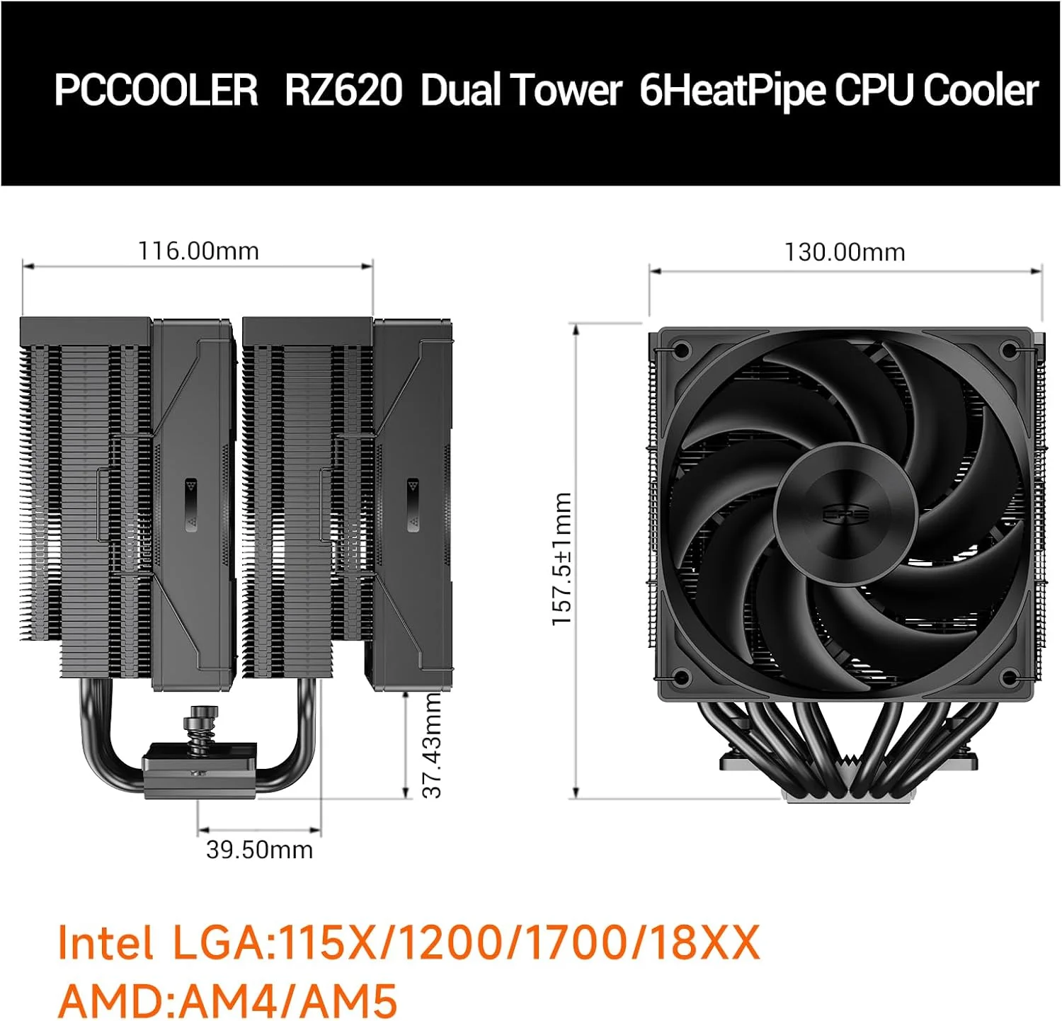 خنک کننده پردازنده PCCOOLER RZ620، خنک کننده بادی پردازنده، دو برج، 6 لوله حرارتی، سیستم خنک کننده پردازنده با سه حالت فن های PWM بی صدا، نصب آسان خنک کننده بادی برای Intel LGA 115X/1200/1700، AMD AM4/AM5، BK خنک کننده پردازنده PCCOOLER RZ620، خنک کننده بادی پردازنده، دو برج، 6 لوله حرارتی، سیستم خنک کننده پردازنده با سه حالت فن های PWM بی صدا، نصب آسان خنک کننده بادی برای Intel LGA 115X/1200/1700، AMD AM4/AM5، BK