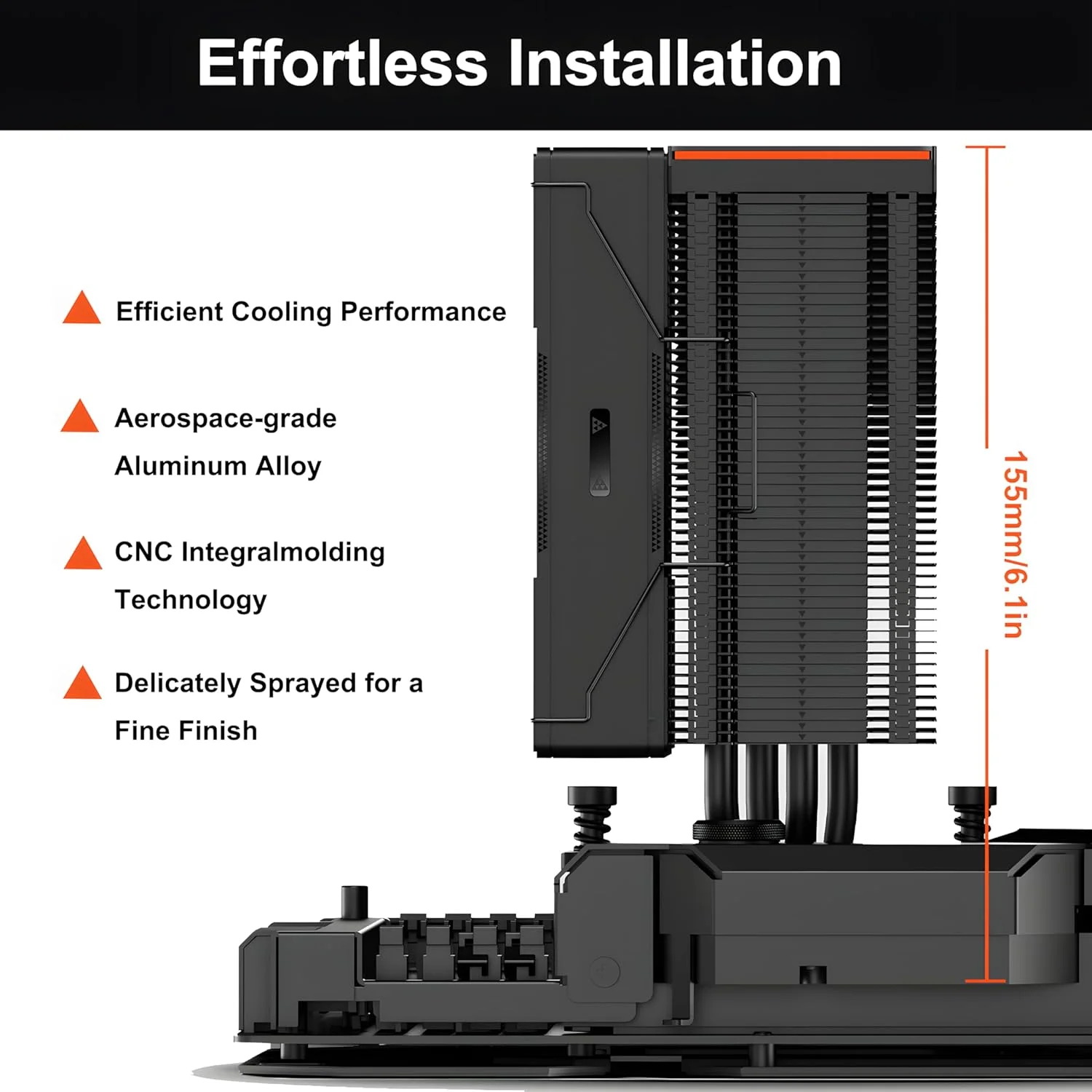 خنک کننده پردازنده PCCOOLER RZ400 V2 TDP 180W، خنک کننده بادی پردازنده تک برج، فن پردازنده 4 لوله حرارتی، سیستم خنک کننده پردازنده، سه حالت فن های PWM بی صدا، نصب آسان خنک کننده بادی برای Intel LGA 115X/1700، AM4/AM5 (RZ400V2BK)