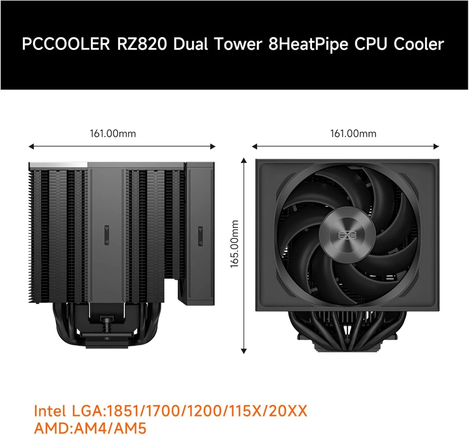 خنک کننده پردازنده PCCOOLER مدل Air Freezer، خنک کننده بادی دو برج 290 واتی، سیستم خنک کننده پردازنده با 8 لوله حرارتی و فن های PWM بی صدا با 3 حالت، سازگار با Intel LGA 1851/1700/1200/115X/20XX، AM4/AM5 (CPS RZ820 BK) خنک کننده پردازنده PCCOOLER مدل Air Freezer، خنک کننده بادی دو برج 290 واتی، سیستم خنک کننده پردازنده با 8 لوله حرارتی و فن های PWM بی صدا با 3 حالت، سازگار با Intel LGA 1851/1700/1200/115X/20XX، AM4/AM5 (CPS RZ820 BK)