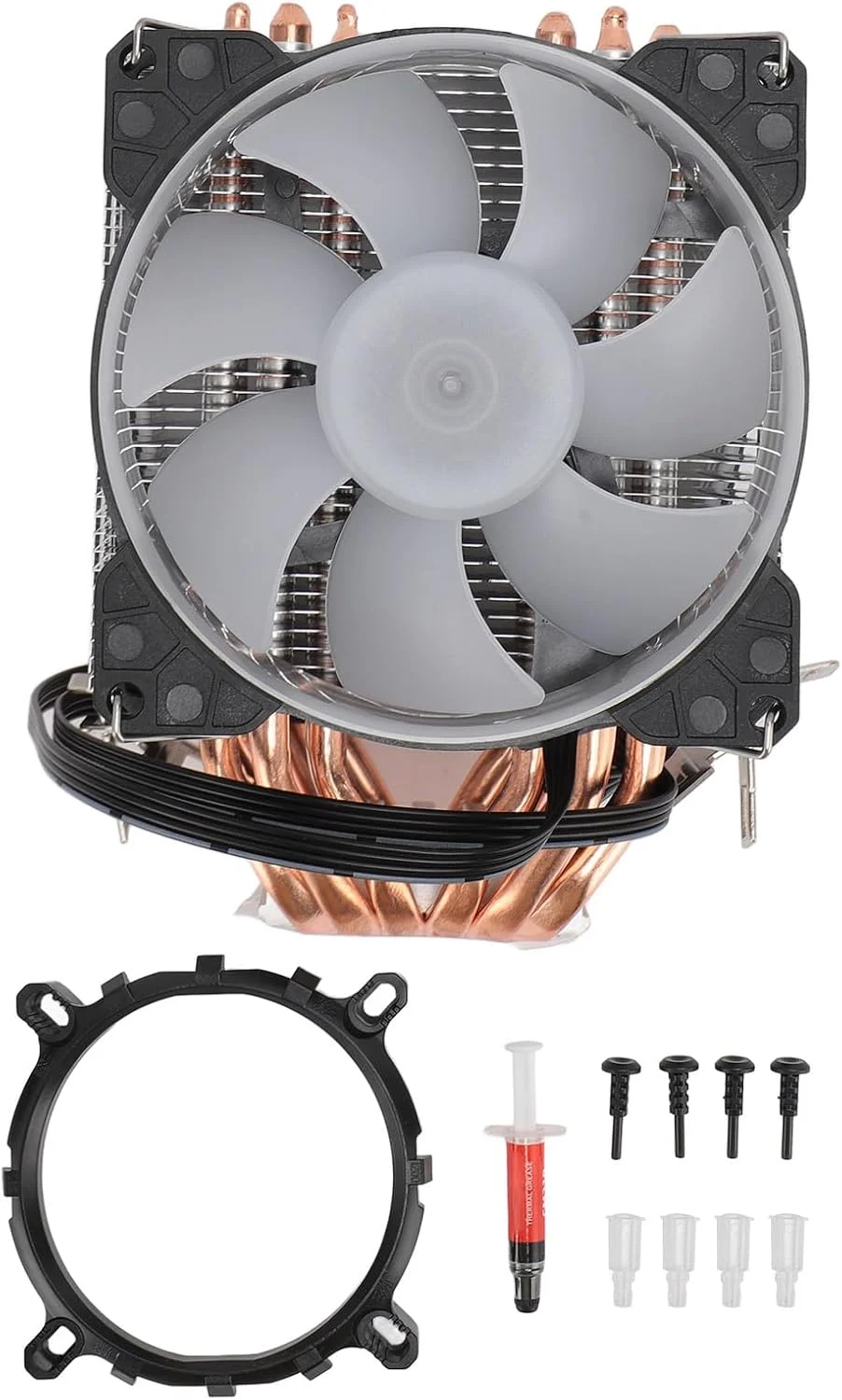 خنک کننده بادی پردازنده، دو برج، 6 لوله حرارتی، فن PWM RGB 9 سانتی متری، فن خنک کننده با عملکرد بالا برای پردازنده ها با عمر طولانی 50000 ساعته، ساختار فلزی 115x98x135 میلی متر