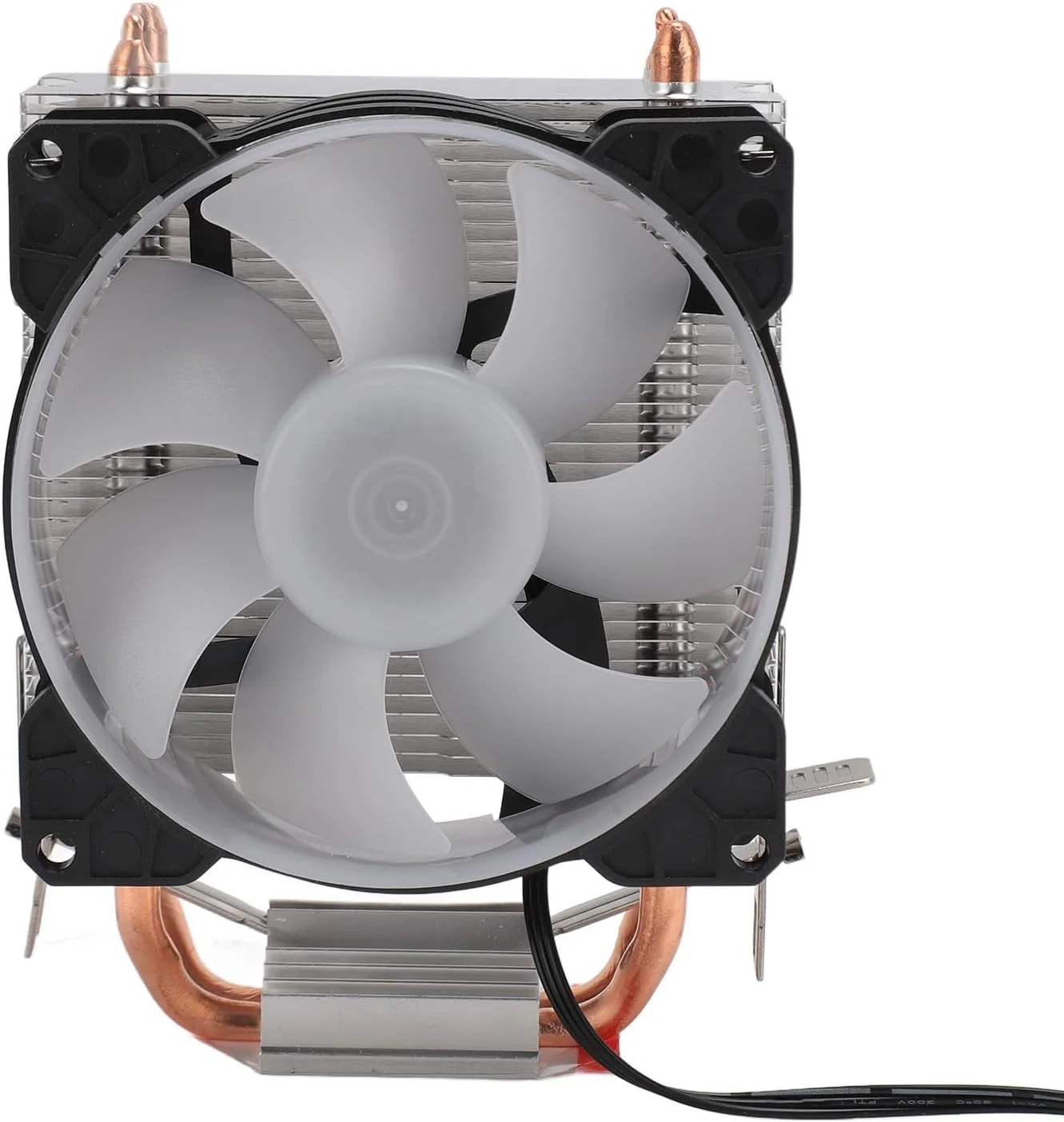 خنک کننده پردازنده کم ارتفاع، لوله های حرارتی خنک کننده پردازنده با نورپردازی RGB، فن های خنک کننده پردازنده کامپیوتر 90 میلی متری 48CFM 1800PRM 2 فن پردازنده مسی برای LGA115X برای AM4