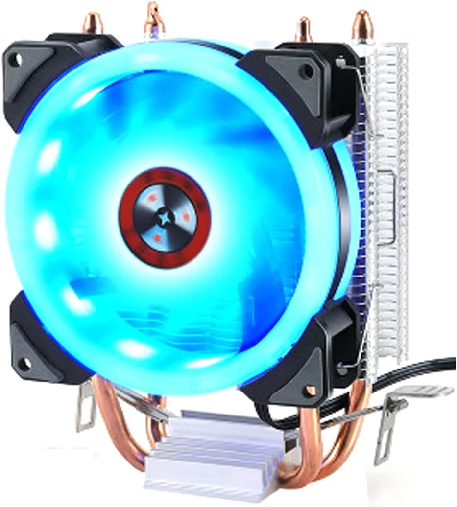 رادیاتور پردازنده، لوله‌های حرارتی دوتایی، فن خنک‌کننده بی‌صدای پردازنده، فن خنک‌کننده هوای پردازنده، بلبرینگ هیدرولیک سوکت جهانی، برای AMD/Intel LGA، (استریمر آبی) 1 عدد