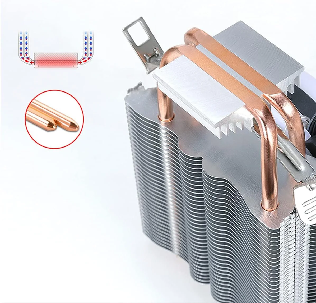 خنک کننده پردازنده، دارای دو لوله حرارتی، فن خنک کننده بی صدا، فن خنک کننده بادی پردازنده، بلبرینگ هیدرولیک سوکت جهانی، برای AMD/Intel LGA، (درخشش استریمر) 1 عدد