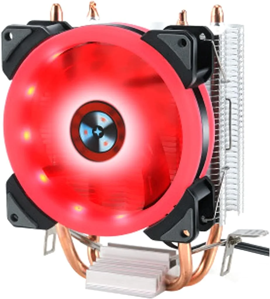 خنک کننده پردازنده، دارای دو لوله حرارتی، فن خنک کننده بی صدا، فن خنک کننده هوای پردازنده، یاتاقان هیدرولیک سوکت جهانی، برای AMD/Intel LGA، (استریمر قرمز) 1 عدد