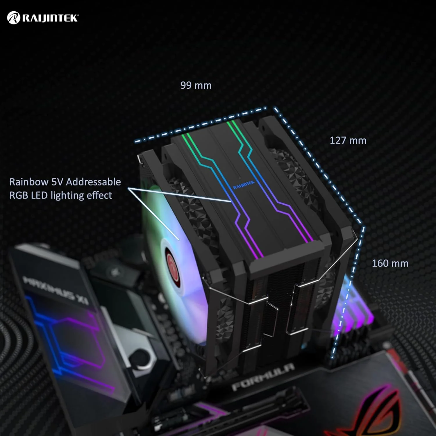 خنک‌کننده پردازنده بادی رِیزِن‌تِک ELEOS 12 Duo RBW، دارای دو فن PWM ۱۲۰ میلی‌متری، ۴ لوله حرارتی مسی با تماس مستقیم، نورپردازی RGB 5 ولت آدرس‌پذیر، سازگار با سوکت‌های Intel/AMD Ryzen، سازگار با LGA 1700