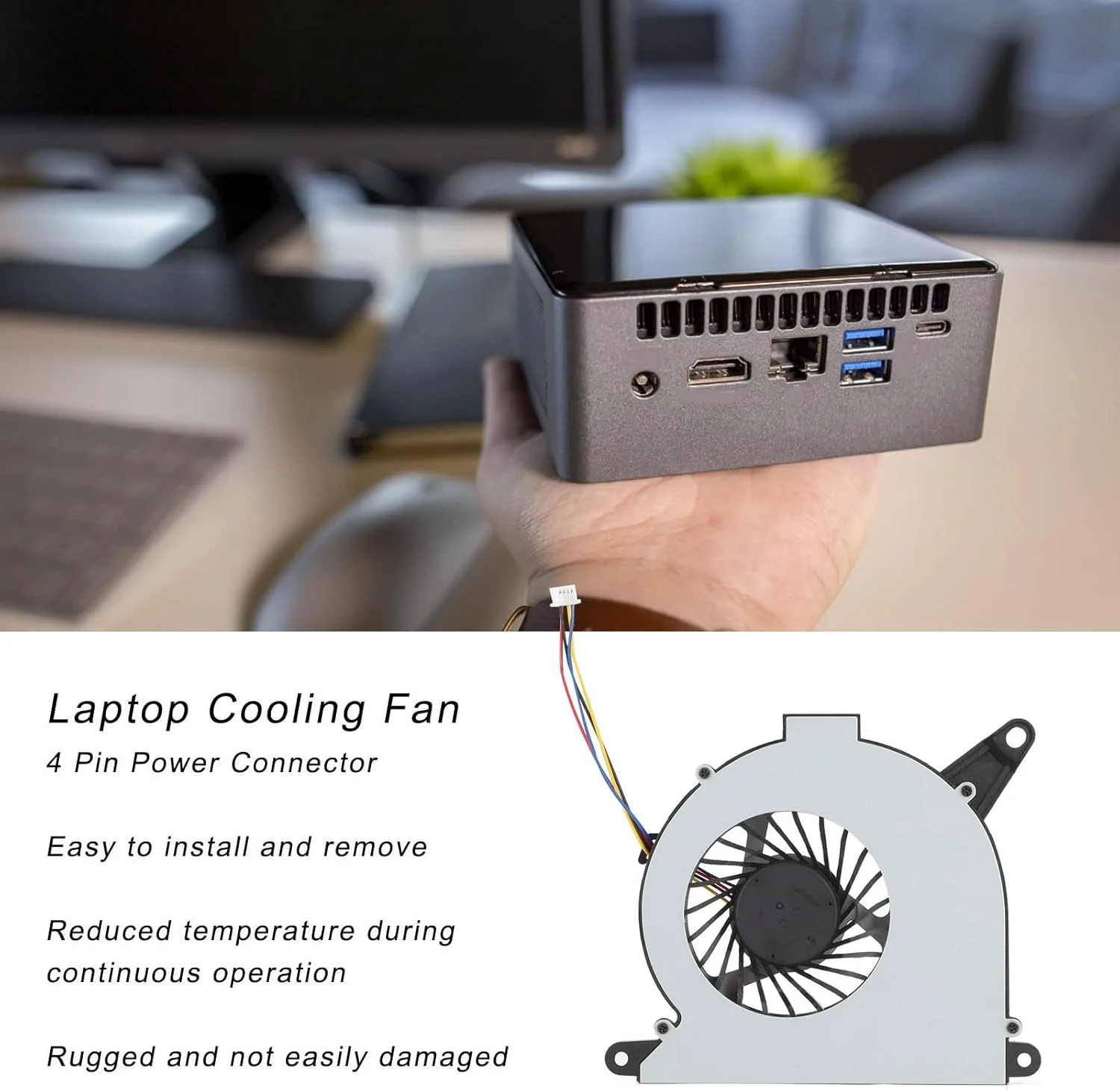 فن خنک کننده پردازنده اینتل، فن خنک کننده هوای 4 پین پردازنده، نصب آسان، فن خنک کننده لپ تاپ پردازنده CGU برای Intel NUC10i3FNH NUC10i5FNH NUC10i7FNH NS65B01
