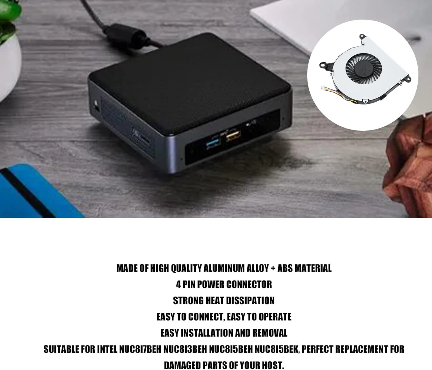 فن خنک کننده پردازنده، جایگزین فن خنک کننده کامپیوتر برای NUC8i7BEH NUC8i3BEH NUC8i5BEH NUC8i5BEK، خنک کننده پردازنده 4 پین با اتلاف حرارت قوی