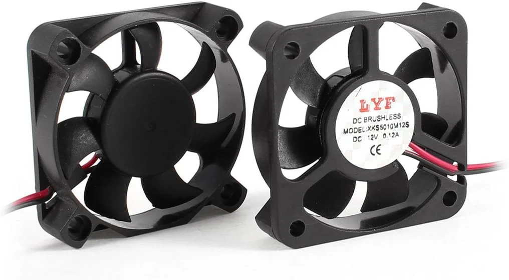 دو عدد فن خنک کننده CPU کامپیوتر مربعی 50 میلی متری 2 پین مشکی