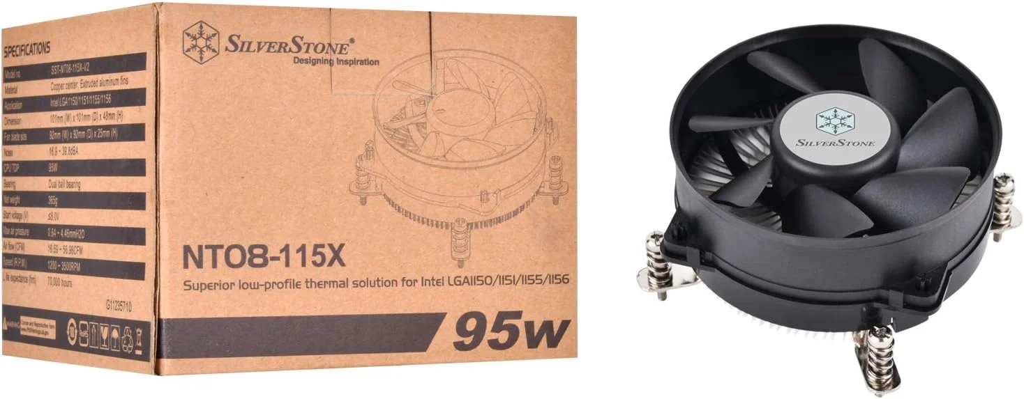 خنک کننده پردازنده نیتروگون SST-NT08-115X-V2 سیلوراستون تکنولوژی، کم ارتفاع، PWM 92 میلی متری، اینتل