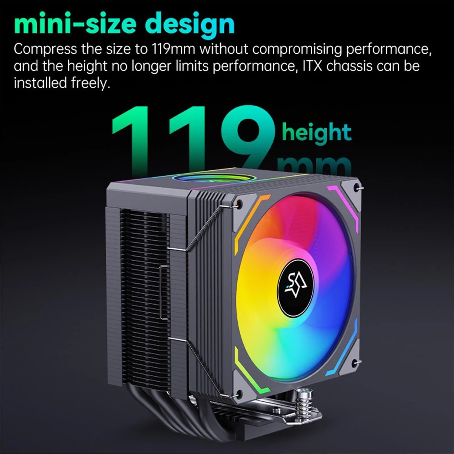 خنک کننده پردازنده STAYOUNG با نورپردازی ARGB - سرعت فن تا 1700 دور در دقیقه، خنک کننده بی صدای MX96 با 6 لوله حرارتی، خنک کننده بادی X99 PC، بدون خمیر حرارتی (مشکی)