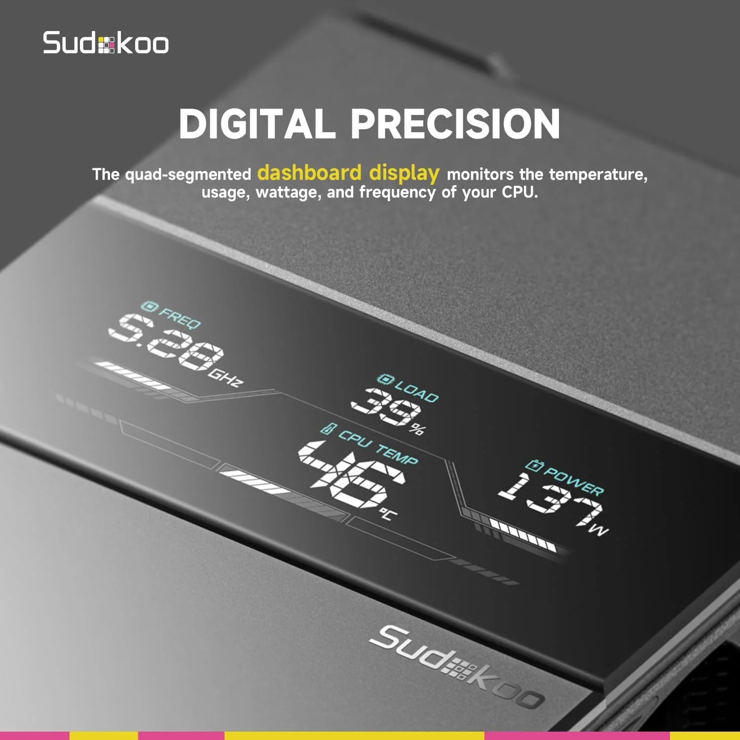 خنک کننده پردازنده سودوکو SK700V AM5، مخصوص AM5، نمایشگر دیجیتال، 7 لوله حرارتی، تک برج، فن 120 میلی متری FDB PWM، آزادی کامل رم، نصب قفل ریلی L، مشکی