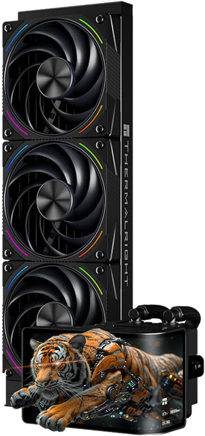 خنک کننده آبی پردازنده Thermalright Wonder Vision 360 Turbo ARGB مشکی، صفحه نمایش منحنی 60 هرتز با رزولوشن 2400x1080، برای AM4/AM5، Intel LGA1851/1700، پمپ با کارایی بالا با صفحه نمایش سه بعدی 6.67 اینچی، سرعت فن 3000 دور در دقیقه