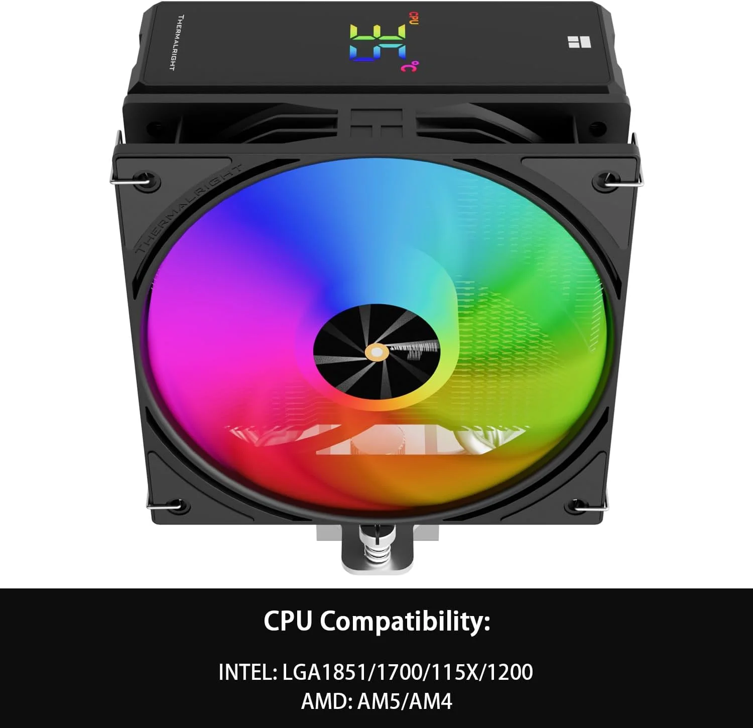 خنک کننده پردازنده Thermalright Assassin X 120R Digital ARGB Black، پوشش بالایی صفحه نمایش دیجیتال، فن خنک کننده هوای پردازنده بی صدا TL-P12-S PWM، خنک کننده هیت سینک کامپیوتر، پشتیبانی از AM4/AM5، Intel LGA1851/1700/115X/1200