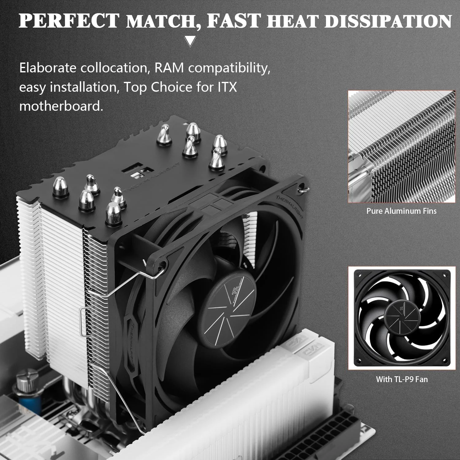 خنک کننده پردازنده بادی Thermalright AK90، هیت سینک 5 لوله حرارتی، فن خنک کننده پردازنده PWM بی صدا TL-C9B با 2500 دور در دقیقه، برای AM4/AM5، Intel lga1700/1851/1150/1151/1200/2011، خنک کننده کامپیوتر