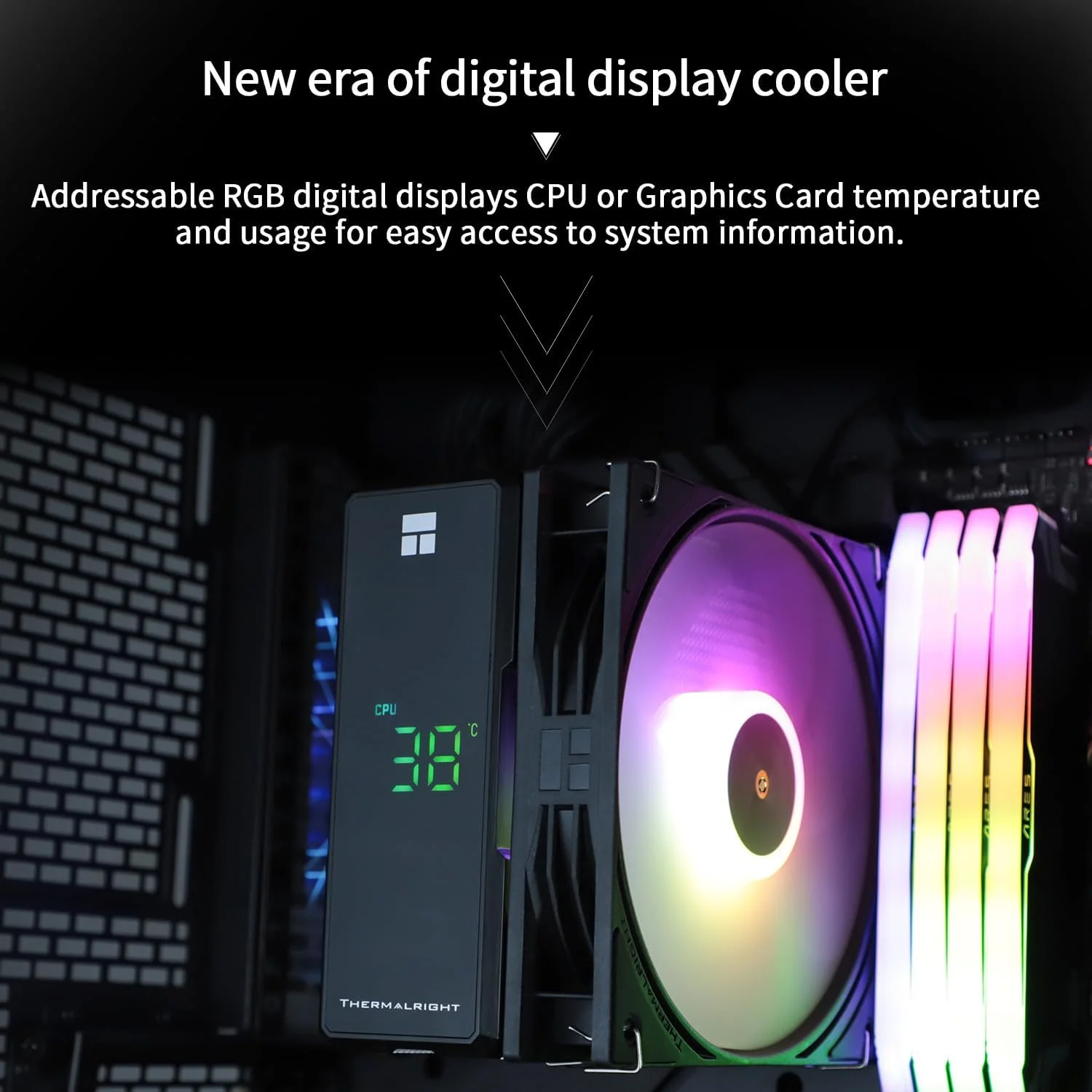خنک کننده پردازنده Thermalright Assassin X 120R Digital ARGB Black، پوشش بالایی صفحه نمایش دیجیتال، فن خنک کننده هوای پردازنده بی صدا TL-P12-S PWM، خنک کننده هیت سینک کامپیوتر، پشتیبانی از AM4/AM5، Intel LGA1851/1700/115X/1200