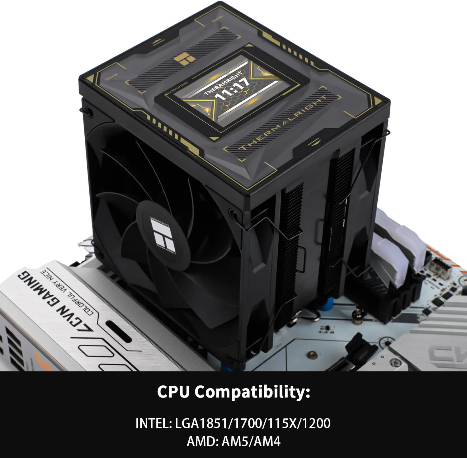 خنک کننده پردازنده Thermalright Burst Assassin 120 Vision Black با صفحه نمایش LCD IPS 2.4 اینچی با وضوح 320x240، دو فن پردازنده، خنک کننده هوای پردازنده کامپیوتر برای LGA1700/1851، AM4/AM5، 6 لوله حرارتی