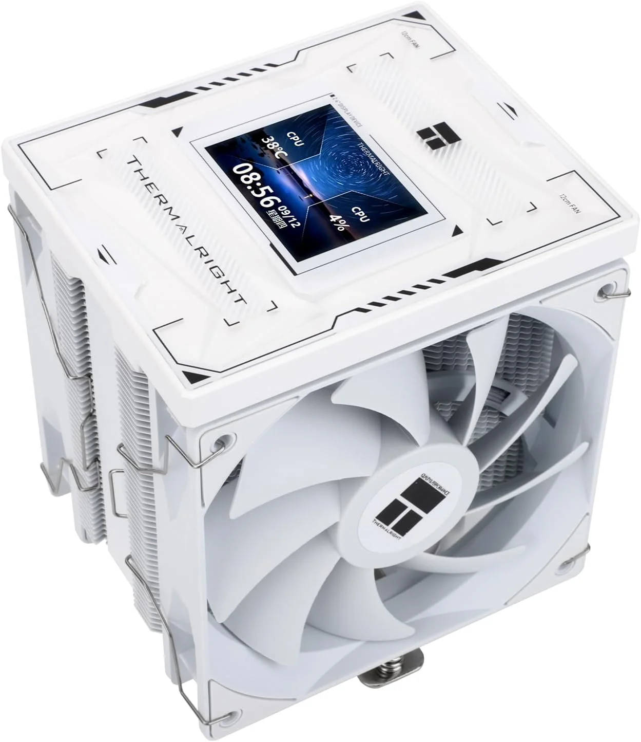 خنک کننده پردازنده بادی Thermalright Burst Assassin 120 Vision سفید، خنک کننده پردازنده رومیزی با سرعت 1500 دور در دقیقه، صفحه نمایش IPS LCD با وضوح 320x240 و اندازه 2.4 اینچ، خنک کننده کامپیوتر برای Intel lga1851/1700/115X,AM4/AM5