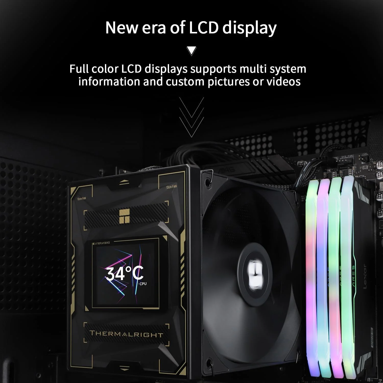 خنک‌کننده بادی پردازنده Thermalright Burst Assassin 120 Vision Black، خنک‌کننده پردازنده رومیزی با سرعت 1500 دور در دقیقه، صفحه نمایش IPS LCD با وضوح 320x240 و اندازه 2.4 اینچ، خنک کننده کامپیوتر برای Intel lga1851/1700/115X، AM4/AM5