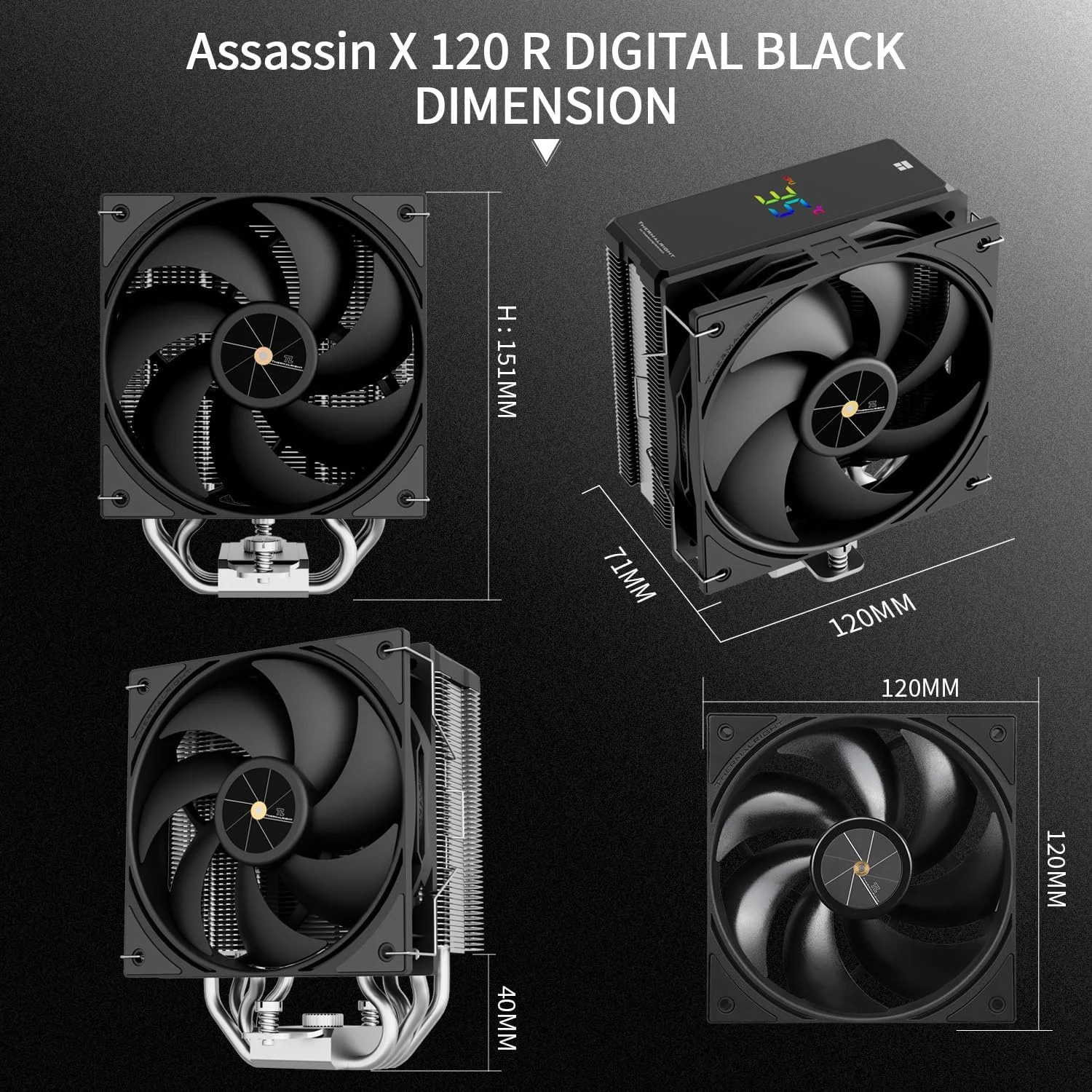 خنک کننده پردازنده (CPU) بادی Thermalright Assassin X 120R Digital Black با 4 لوله حرارتی 6 میلیمتری، صفحه نمایش دیجیتال، هیت سینک فن PWM، ارتفاع 151 میلیمتر، برای AM5 و Intel lga1700/1851/1150/1151/1200 خنک کننده پردازنده (CPU) بادی Thermalright Assassin X 120R Digital Black با 4 لوله حرارتی 6 میلیمتری، صفحه نمایش دیجیتال، هیت سینک فن PWM، ارتفاع 151 میلیمتر، برای AM5 و Intel lga1700/1851/1150/1151/1200