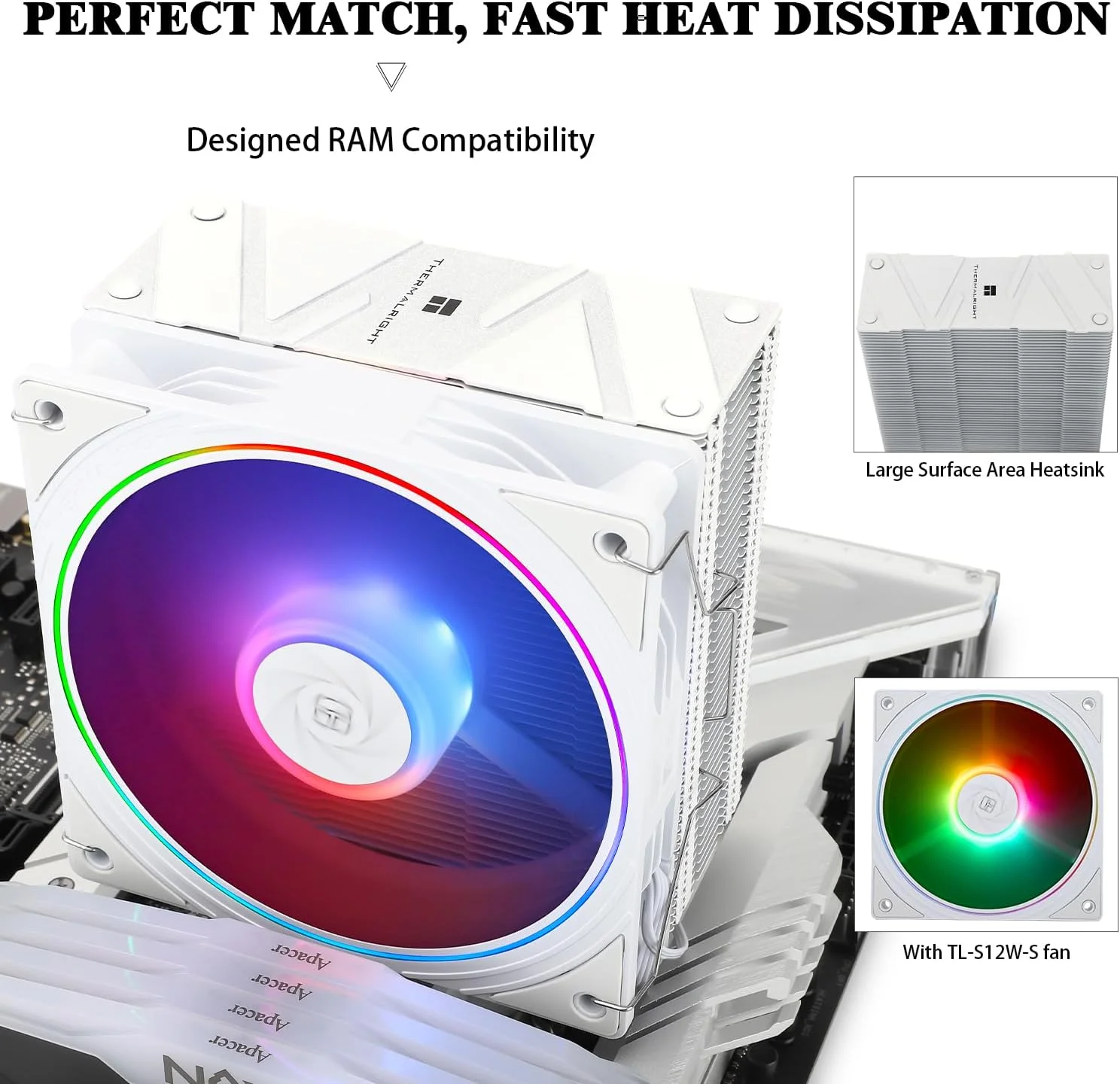 خنک کننده پردازنده Thermalright Assassin Spirit 120 EVO White ARGB، فن 120 میلی متری PWM بی صدا ARGB، فناوری AGHP نسل 4، پشتیبانی از Intel lga1700/1150/1151/1200 و AMD:AM4/AM5، خنک کننده کامپیوتر