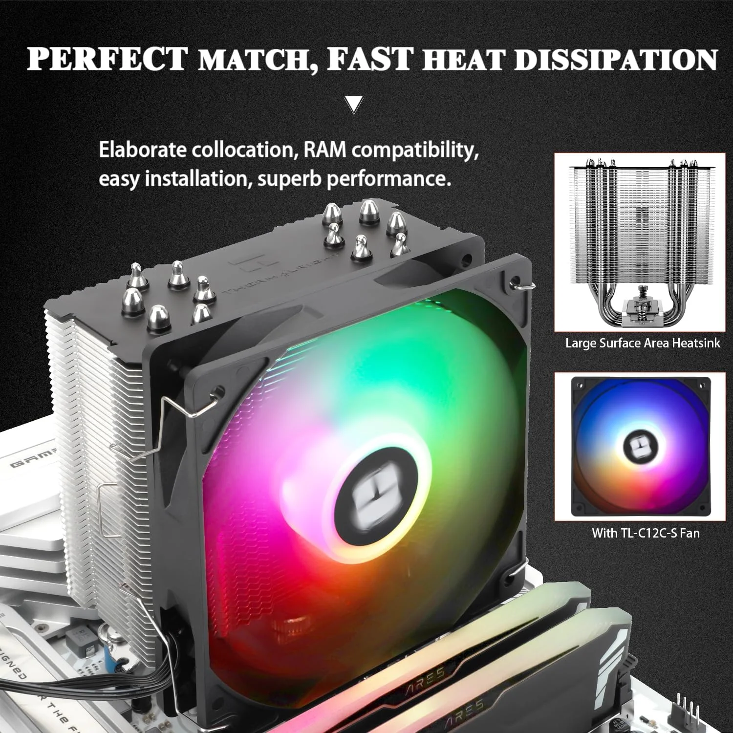 خنک کننده پردازنده Thermalright Burst Assassin 120 SE ARGB، خنک کننده هیت سینک 6 لوله حرارتی، خنک کننده بادی پردازنده فن PWM 12 سانتی متری، فناوری AGHP، برای Intel LGA1851/1700/115X/1200