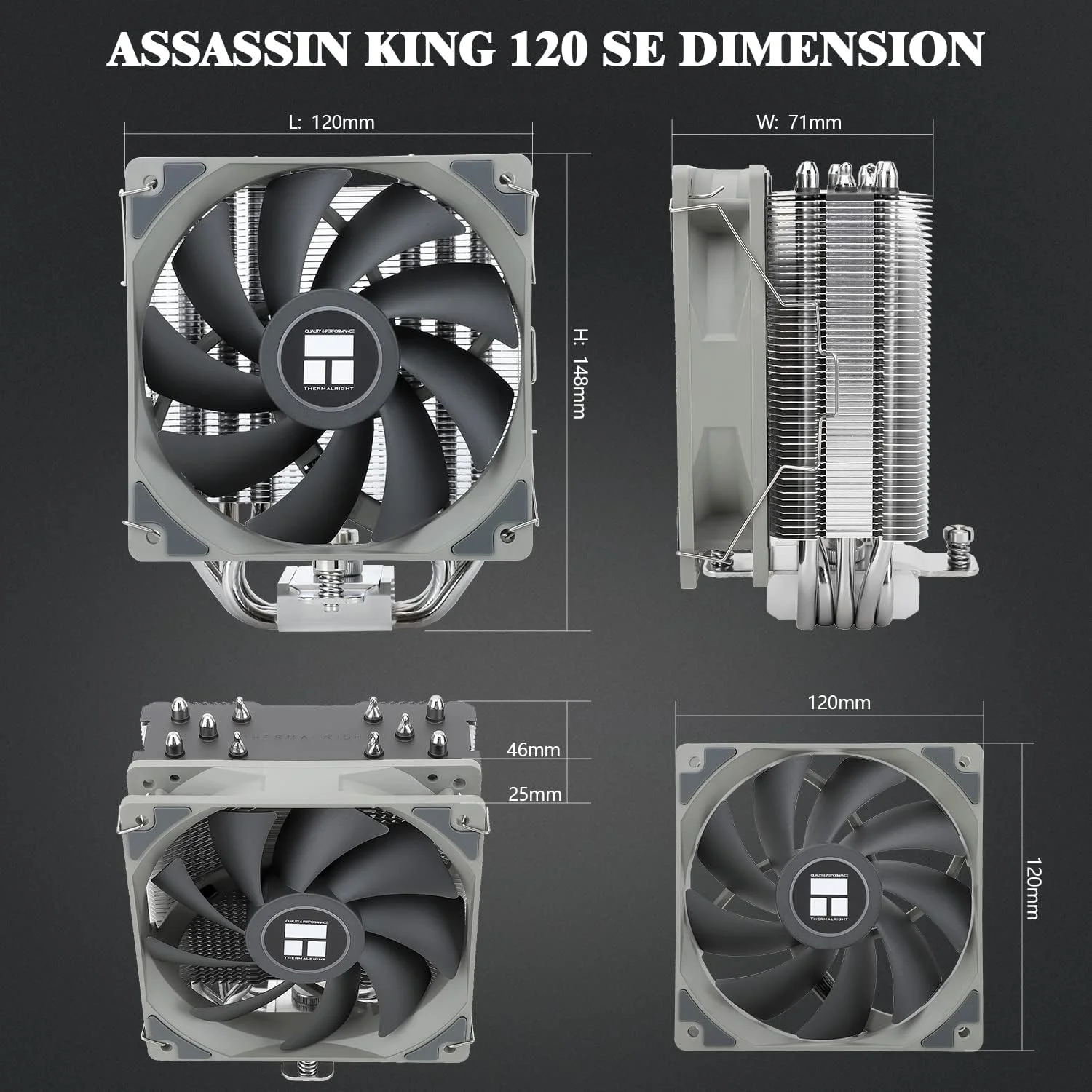 خنک کننده پردازنده Thermalright Assassin King 120 SE، 5 لوله حرارتی، فن TL-C12C PWM، فناوری AGHP، برای AMD AM4 AM5/Intel LGA 1700/1150/1151/1155/1200