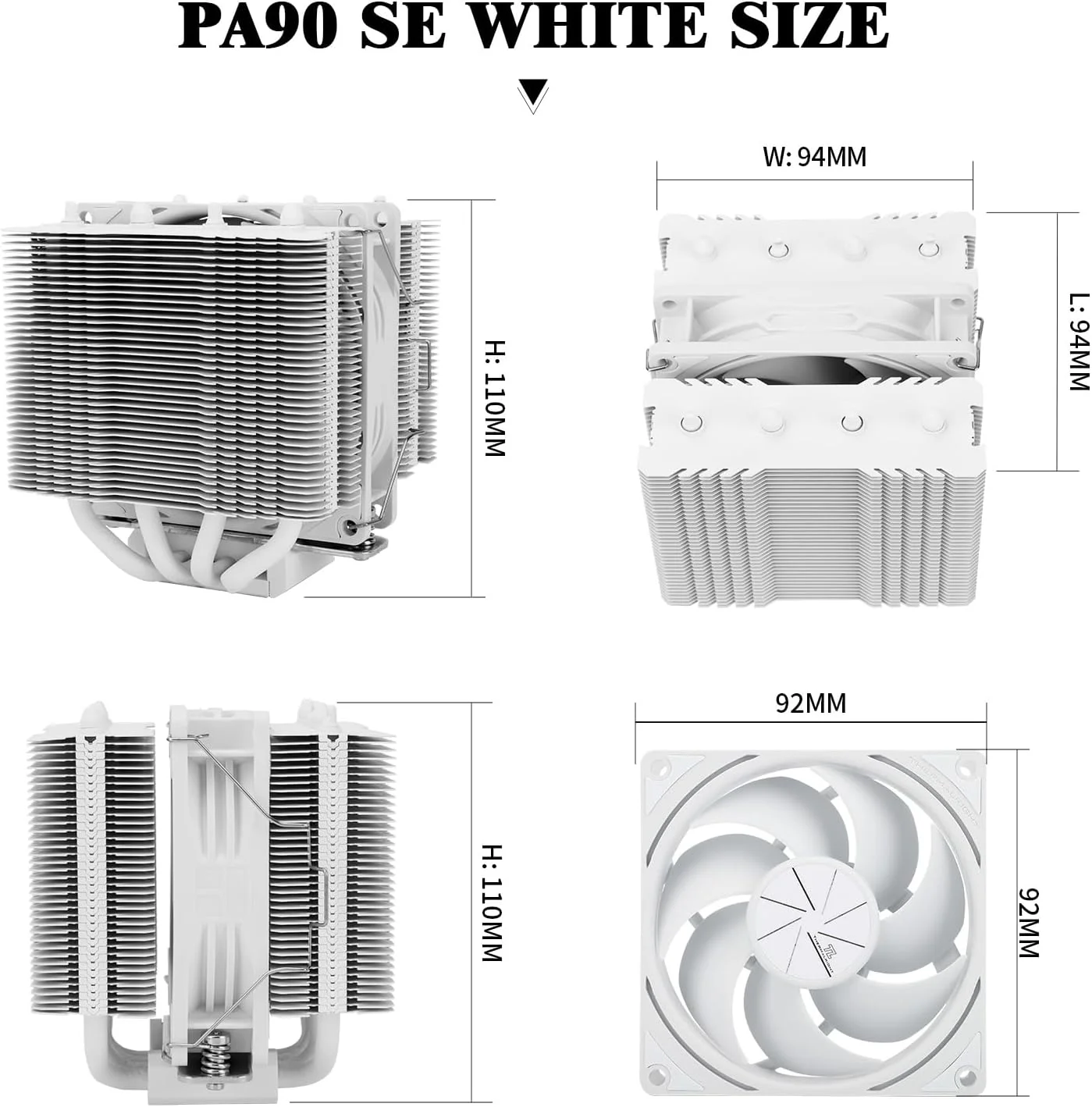 خنک کننده پردازنده بادی Thermalright Peerless Assassin 90 SE سفید، خنک کننده دو برج، فن خنک کننده پردازنده 110 میلی متری، رادیاتور کامپیوتر، برای AMD:AM4 AM5/Intel LGA 1851/1700/115X/1200 (PA90SE WHITE)