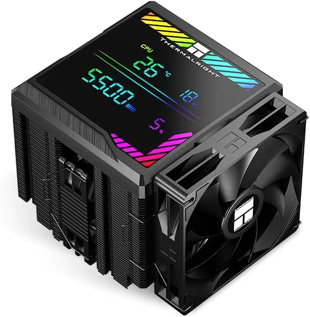 خنک کننده پردازنده Thermalright Peerless Assassin 140 Digital Black، دو فن PWM با سرعت 1850 دور در دقیقه، پشتیبانی از Intel lga1700/1851/115X/2011/1200، AMD:AM4/AM5، خنک کننده پردازنده کامپیوتر، پوشش بالایی صفحه نمایش دیجیتال