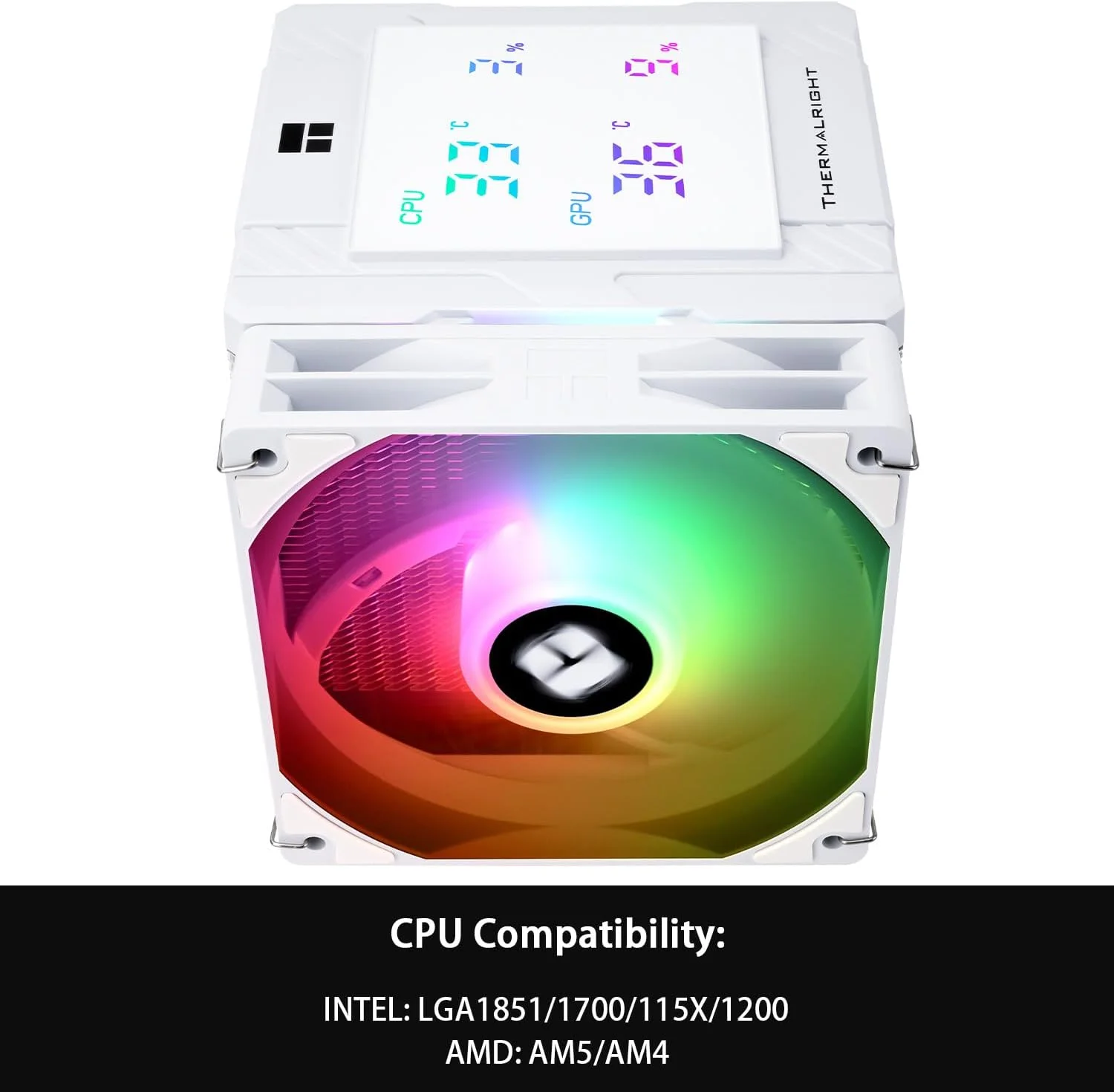 خنک کننده پردازنده Thermalright Peerless Assassin 120 Digital ARGB سفید، دو برج و خنک کننده دو فن، خنک کننده بادی پردازنده، پوشش بالایی صفحه نمایش دیجیتال، برای AM4/AM5، Intel LGA1851/1700/115X/1200