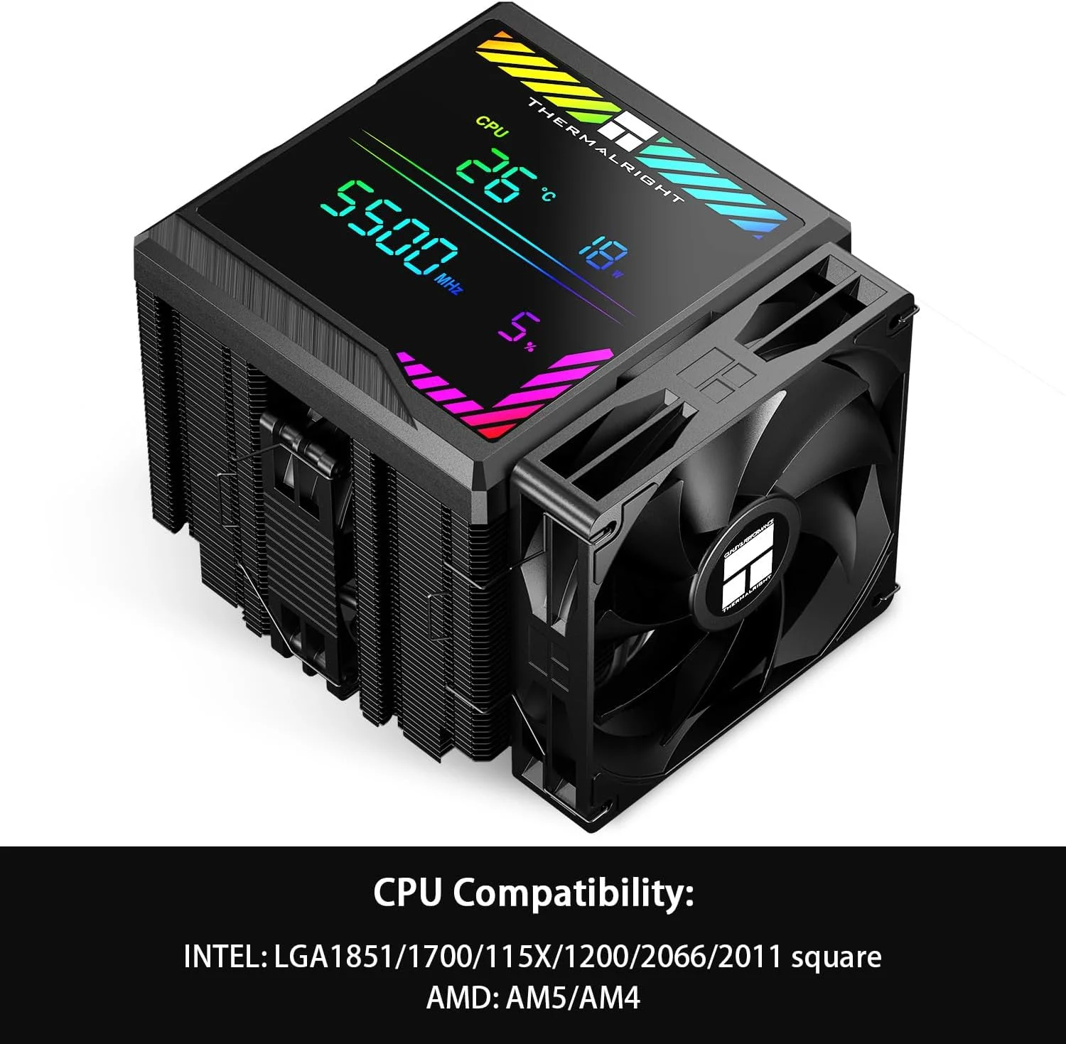 خنک کننده پردازنده Thermalright Peerless Assassin 140 Digital Black، دو فن PWM با سرعت 1850 دور در دقیقه، پشتیبانی از Intel lga1700/1851/115X/2011/1200، AMD:AM4/AM5، خنک کننده پردازنده کامپیوتر، پوشش بالایی صفحه نمایش دیجیتال