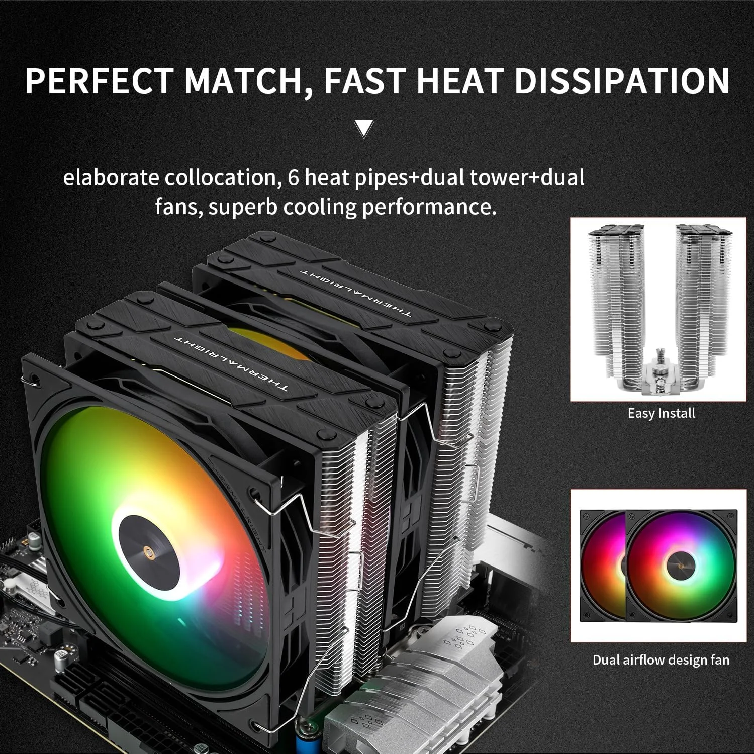 خنک کننده پردازنده بادی Thermalright Peerless Assassin 120 ARGB Black V3، دارای 6 لوله حرارتی، دو فن 120 میلی متری، پوشش بالایی مشکی، برای AM4/AM5/Intel lga1851/1700/115X/1200/2011، خنک کننده هیت سینک کامپیوتر خنک کننده پردازنده بادی Thermalright Peerless Assassin 120 ARGB Black V3، دارای 6 لوله حرارتی، دو فن 120 میلی متری، پوشش بالایی مشکی، برای AM4/AM5/Intel lga1851/1700/115X/1200/2011، خنک کننده هیت سینک کامپیوتر