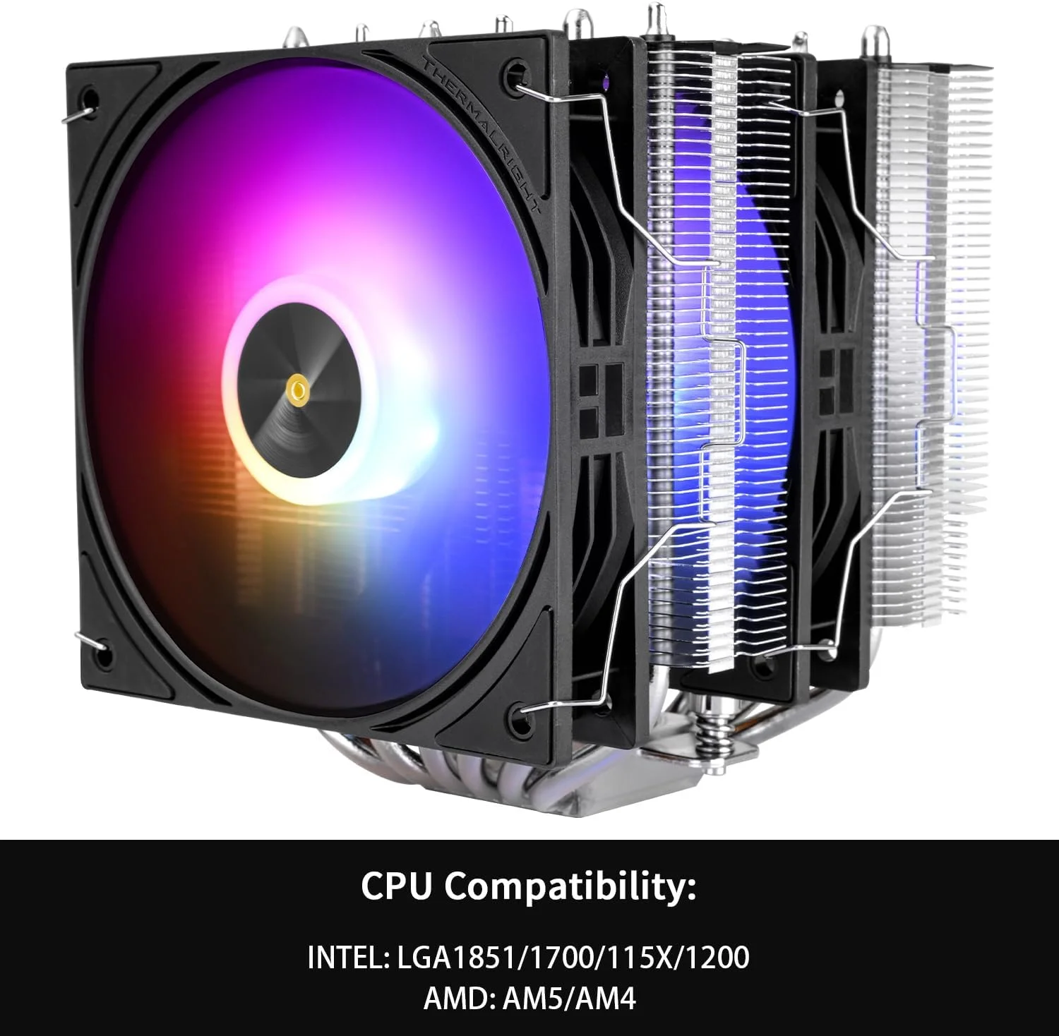 خنک کننده پردازنده بادی Thermalright Peerless Assassin 120 SE ARGB Black V3، دارای 6 لوله حرارتی مسی، دو برج دوقلو، ارتفاع 155 میلی متر، برای AM4/AM5، Intel LGA1851/1700/115X/1200