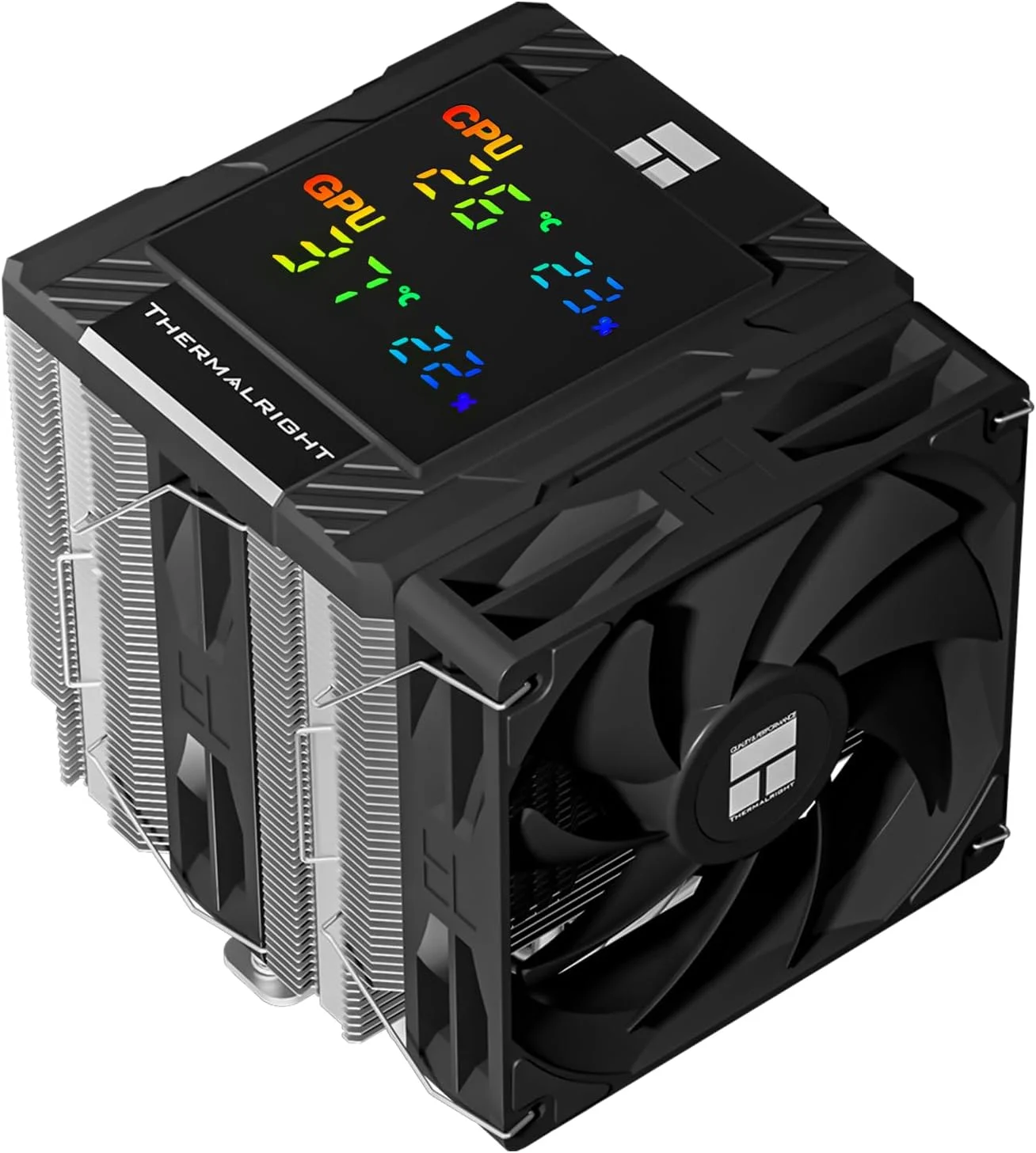 خنک کننده بادی پردازنده Thermalright Peerless Assassin 120 Digital Black، دارای صفحه نمایش دیجیتال، 6 لوله حرارتی، مناسب برای AM4/AM5، Intel LGA1700/1851/1150/1151/1200، خنک کننده کامپیوتر - مشکی
