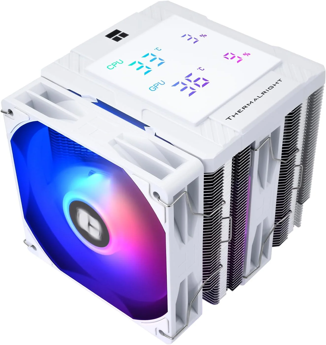 خنک کننده بادی پردازنده Thermalright Peerless Assassin 120 ARGB White Digital با نمایشگر دما | 6 لوله حرارتی | فن های PWM 120 میلی متری 1850 دور در دقیقه، برای Intel 1851/1700، AMD AM4/AM5